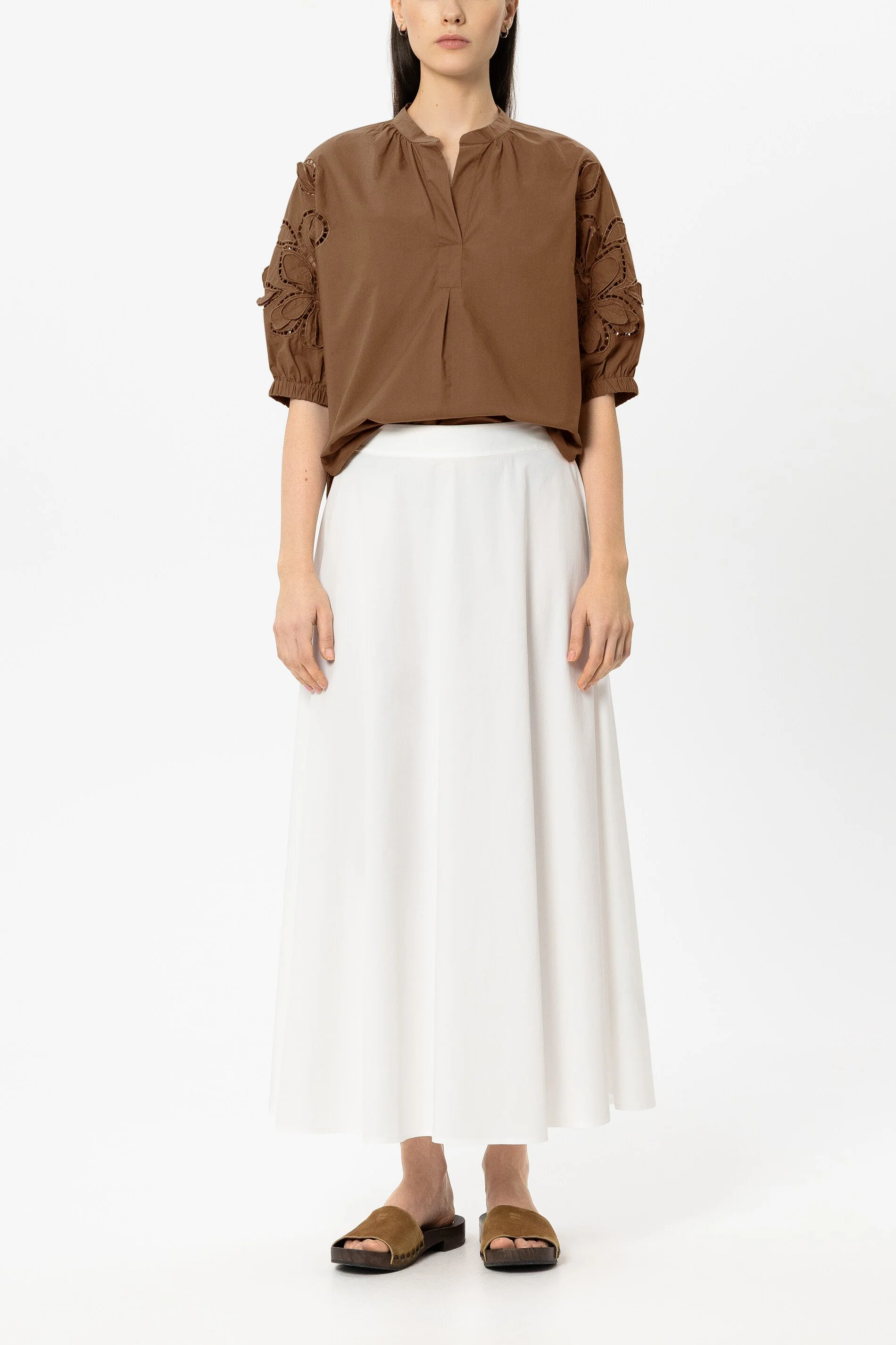 Bluse mit Lochstickerei - dark terracotta - Standard