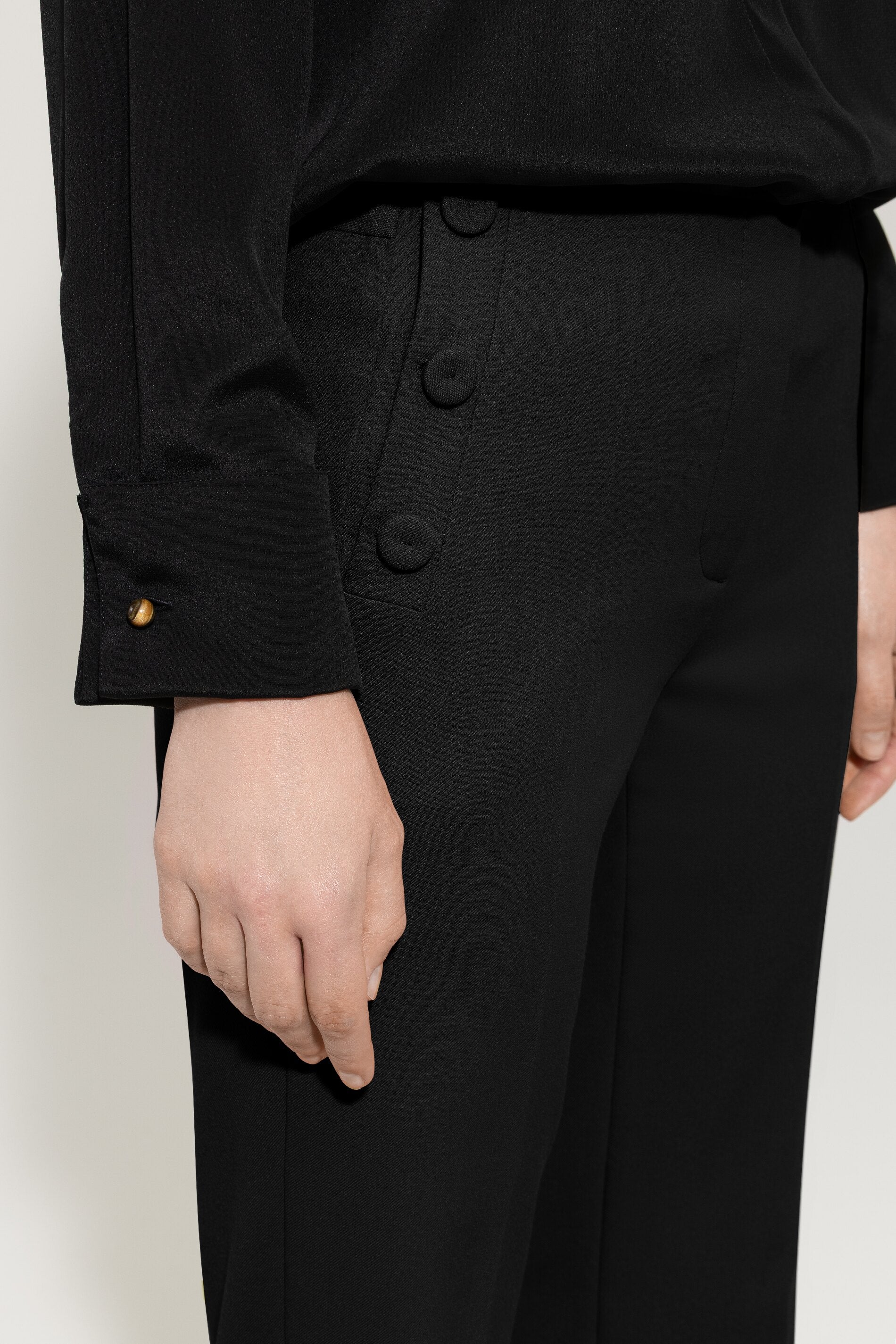 Bootcut sailor pants - deep black - with buttons - Image 4