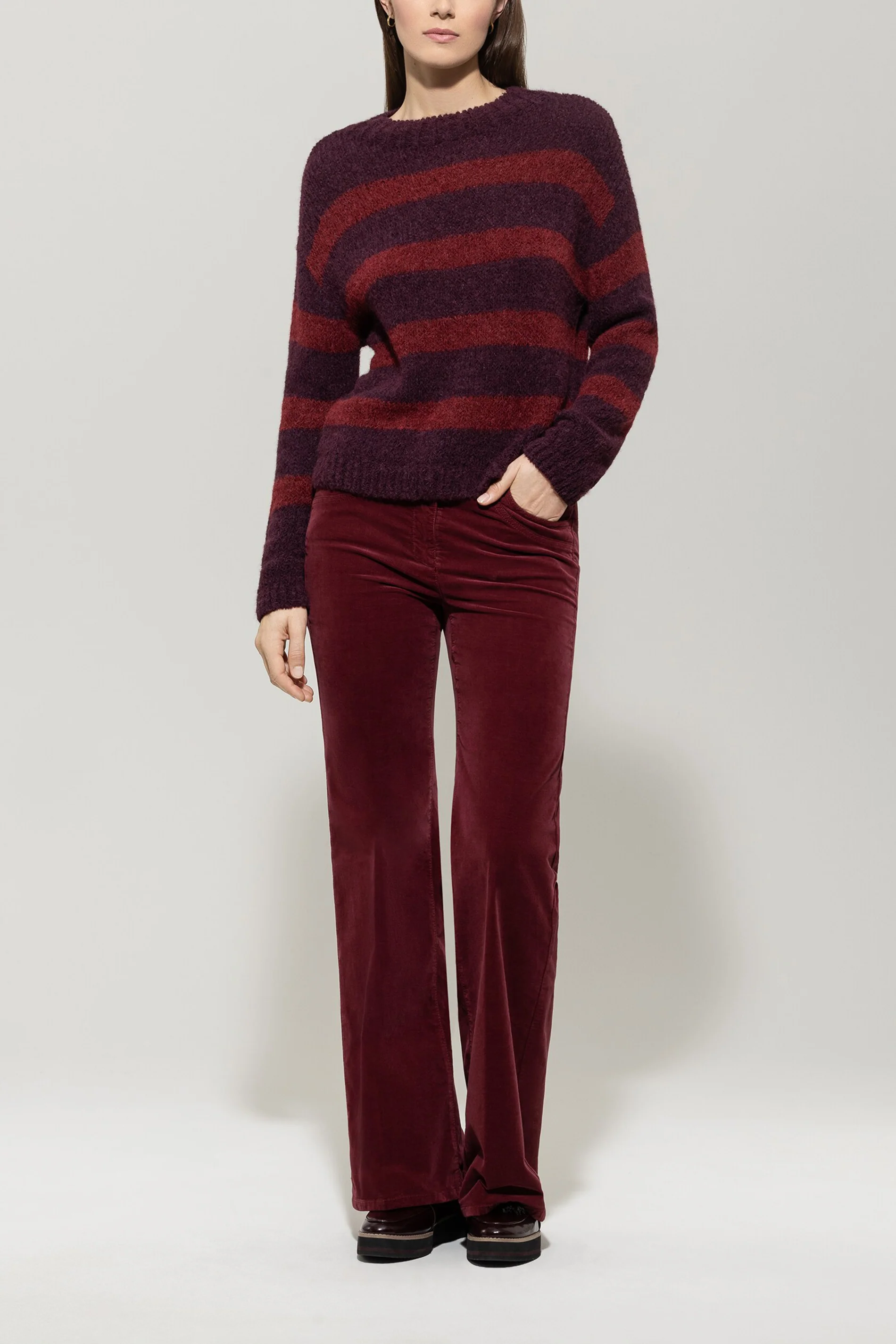 Bootcut-Samt-Pants - berry red - Standard