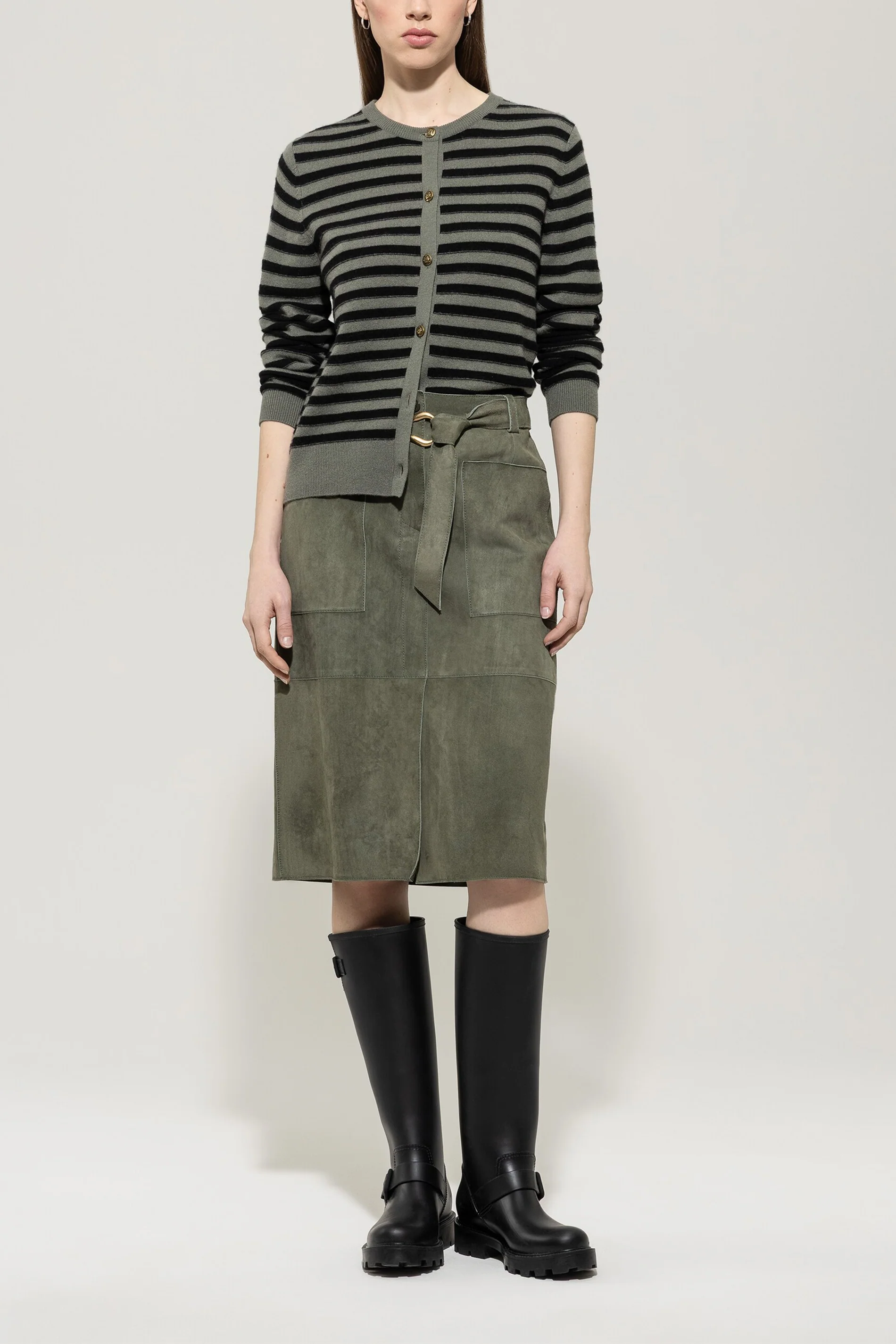 Cardigan aus Kaschmir-Mix - cool khaki / deep black - Standard