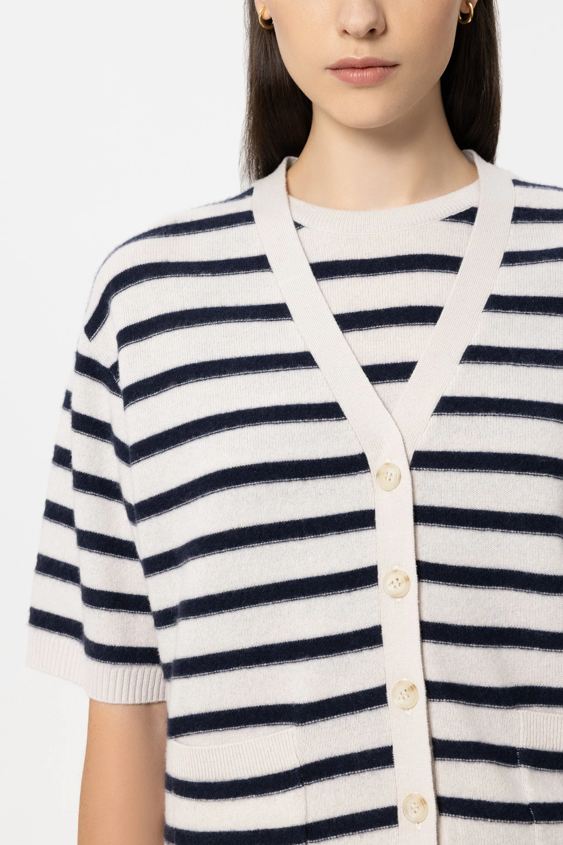 Cardigan aus Kaschmir-Mix - navy blue / cream - Standard - Image 4