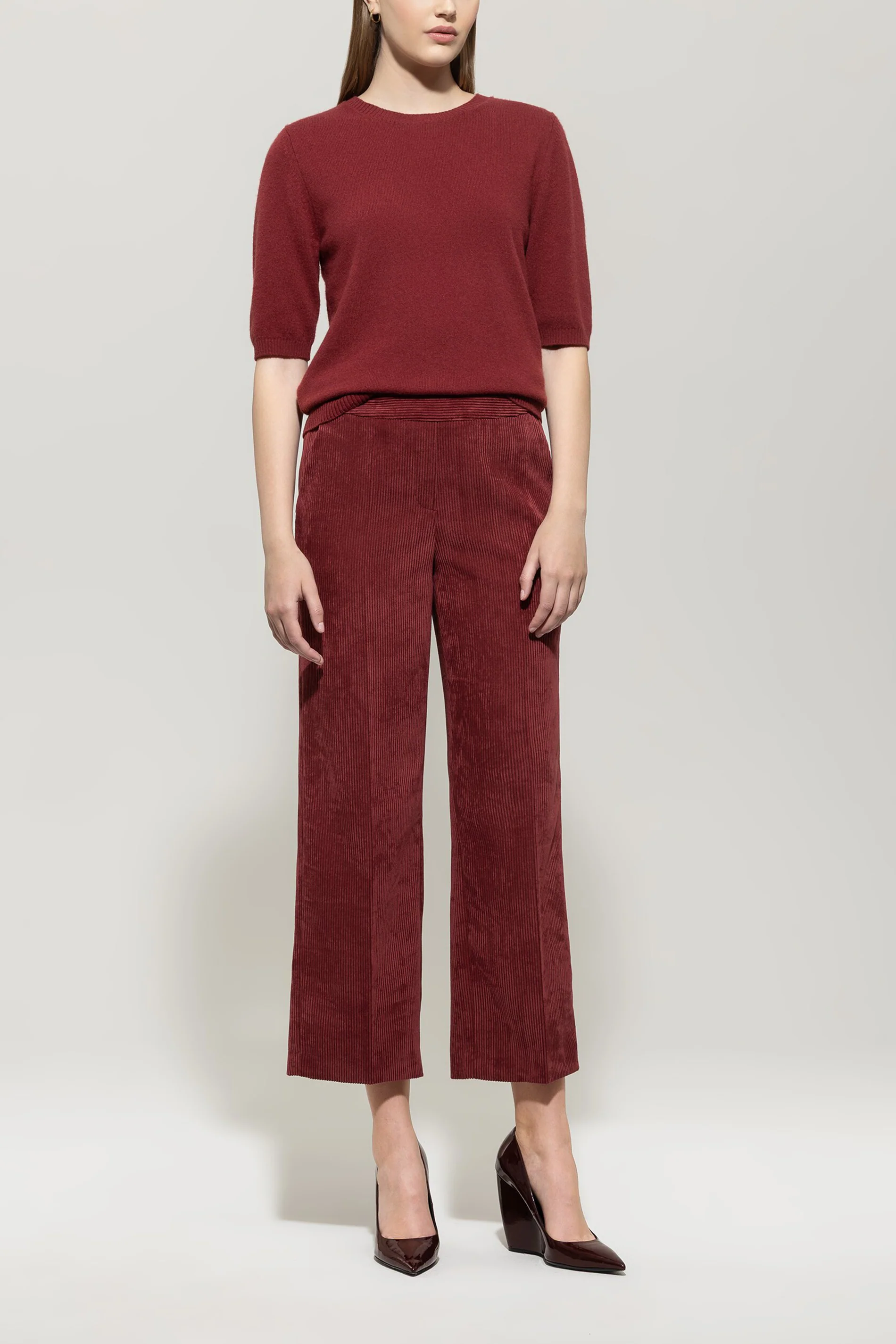 Cord-Wideleg-Joggpants - berry red - ohne Bund