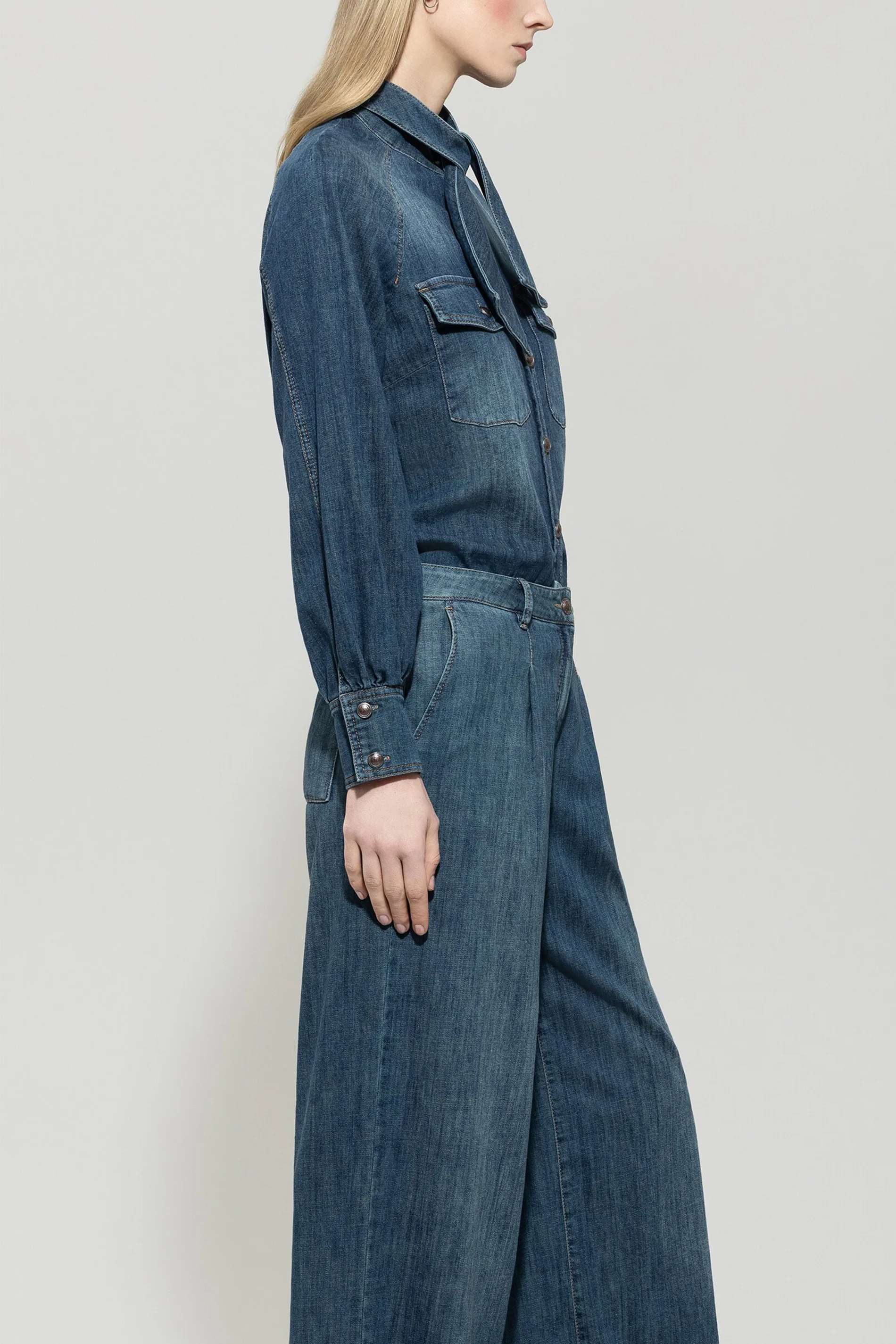 Denim-Bluse mit Schluppe - denim blue - Standard - Image 2