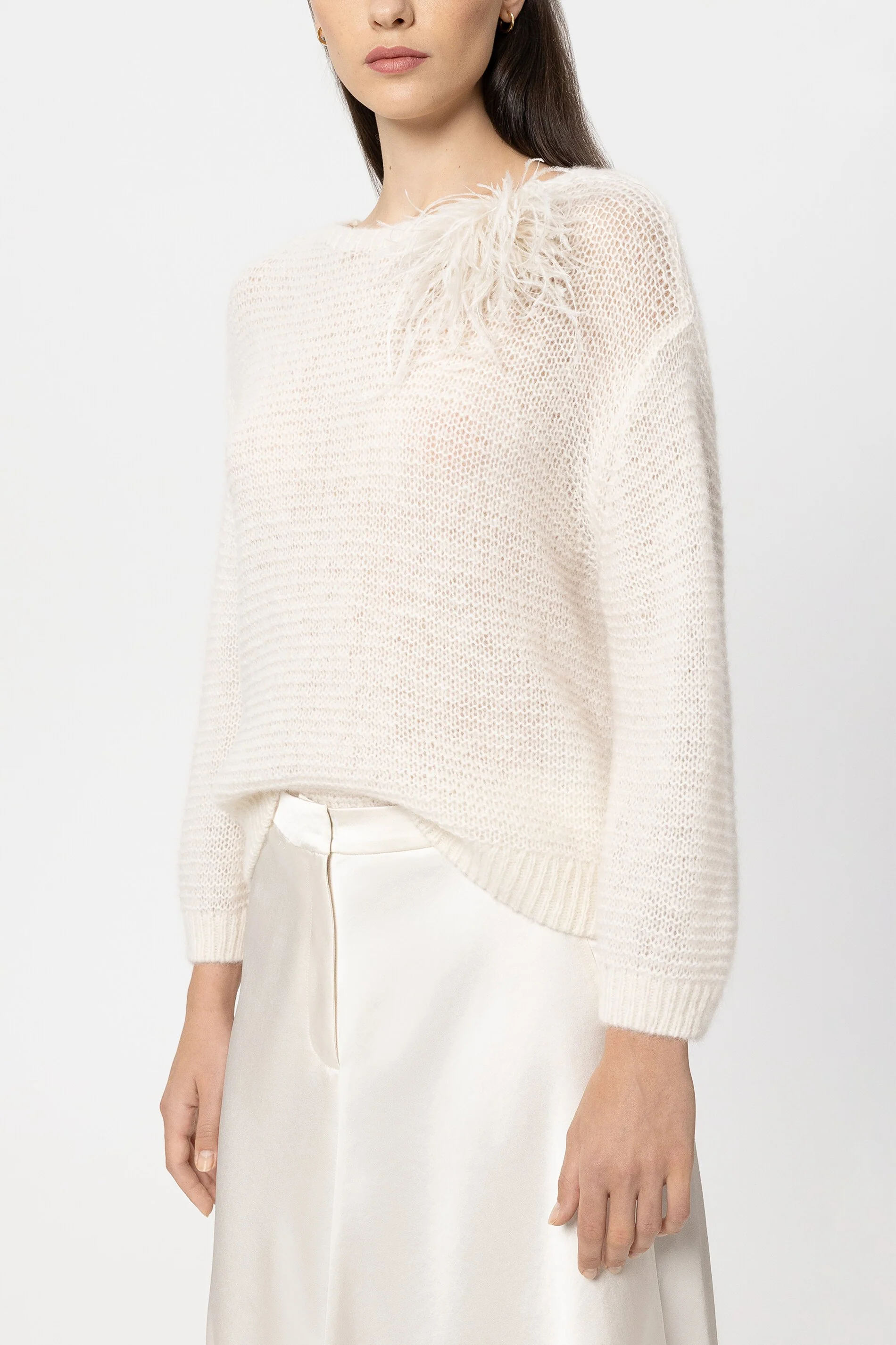 Feder-Brosche - cream - Standard
