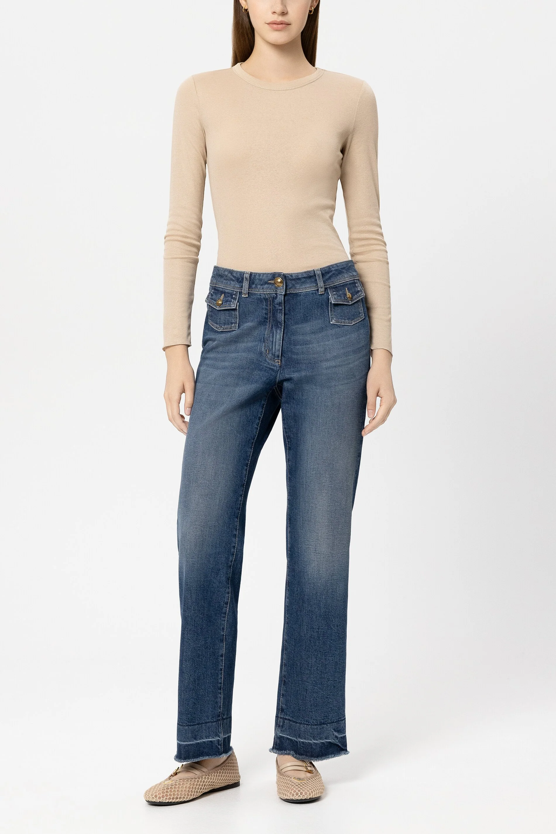 Glanz-Rundhalsshirt - soft camel - Standard