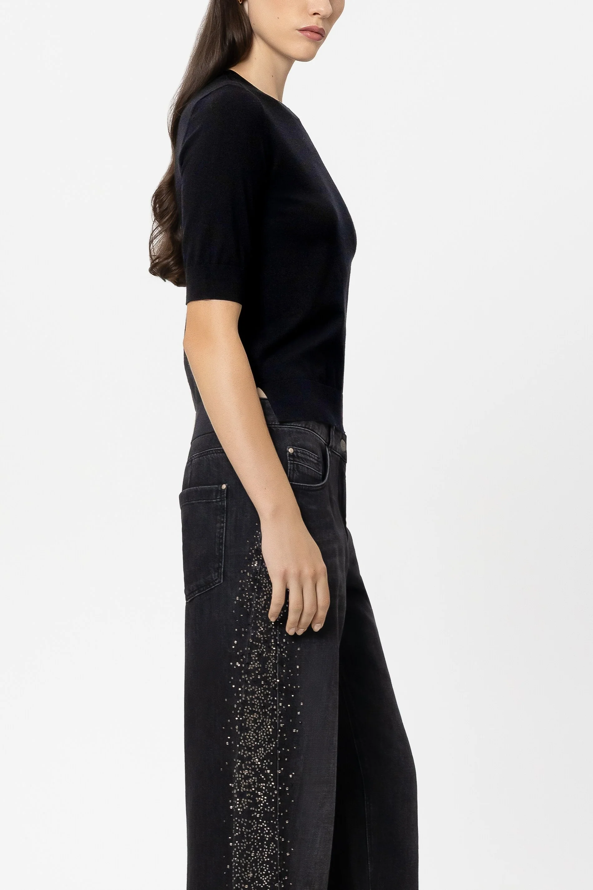 Halbarm-Feinstrick-Pullover - pure black - Standard - Image 2