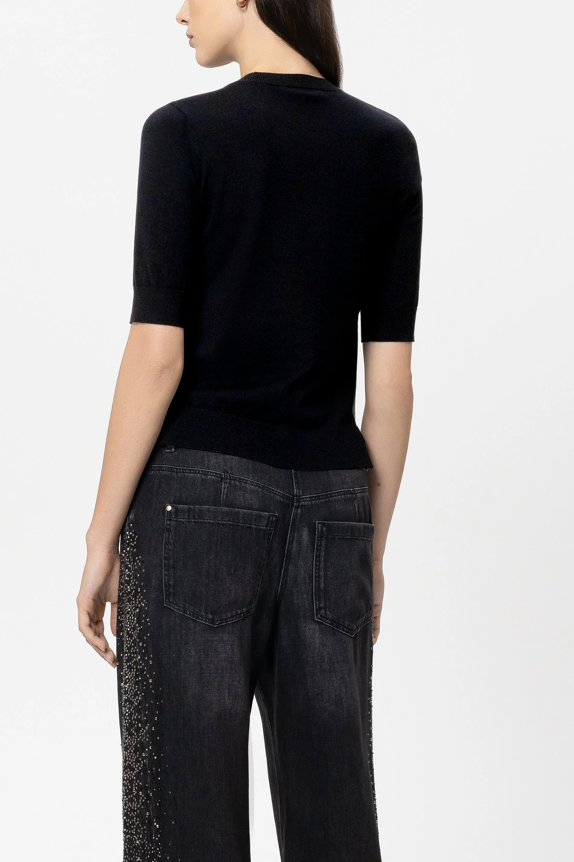 Halbarm-Feinstrick-Pullover - pure black - Standard - Image 3