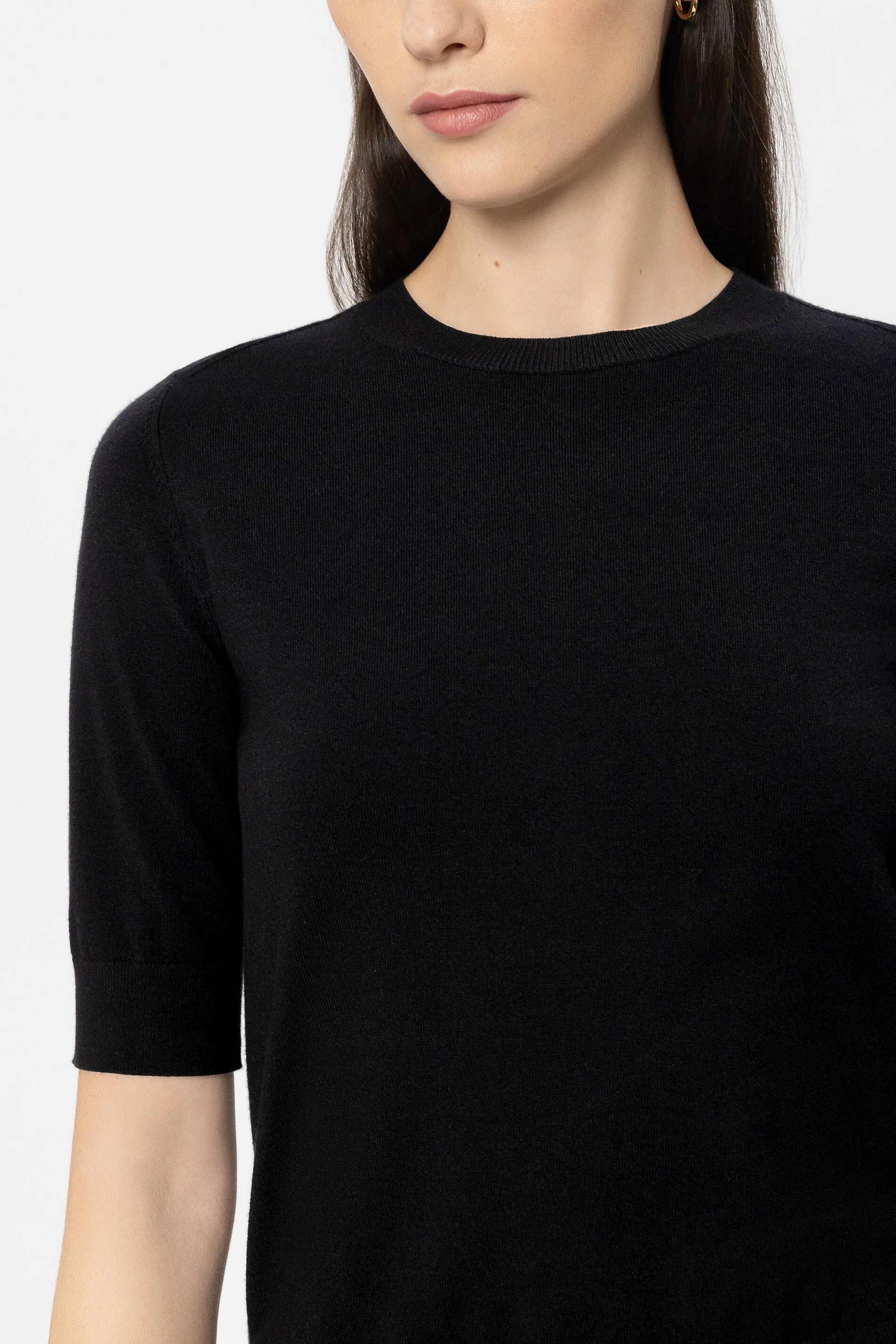 Halbarm-Feinstrick-Pullover - pure black - Standard - Image 4