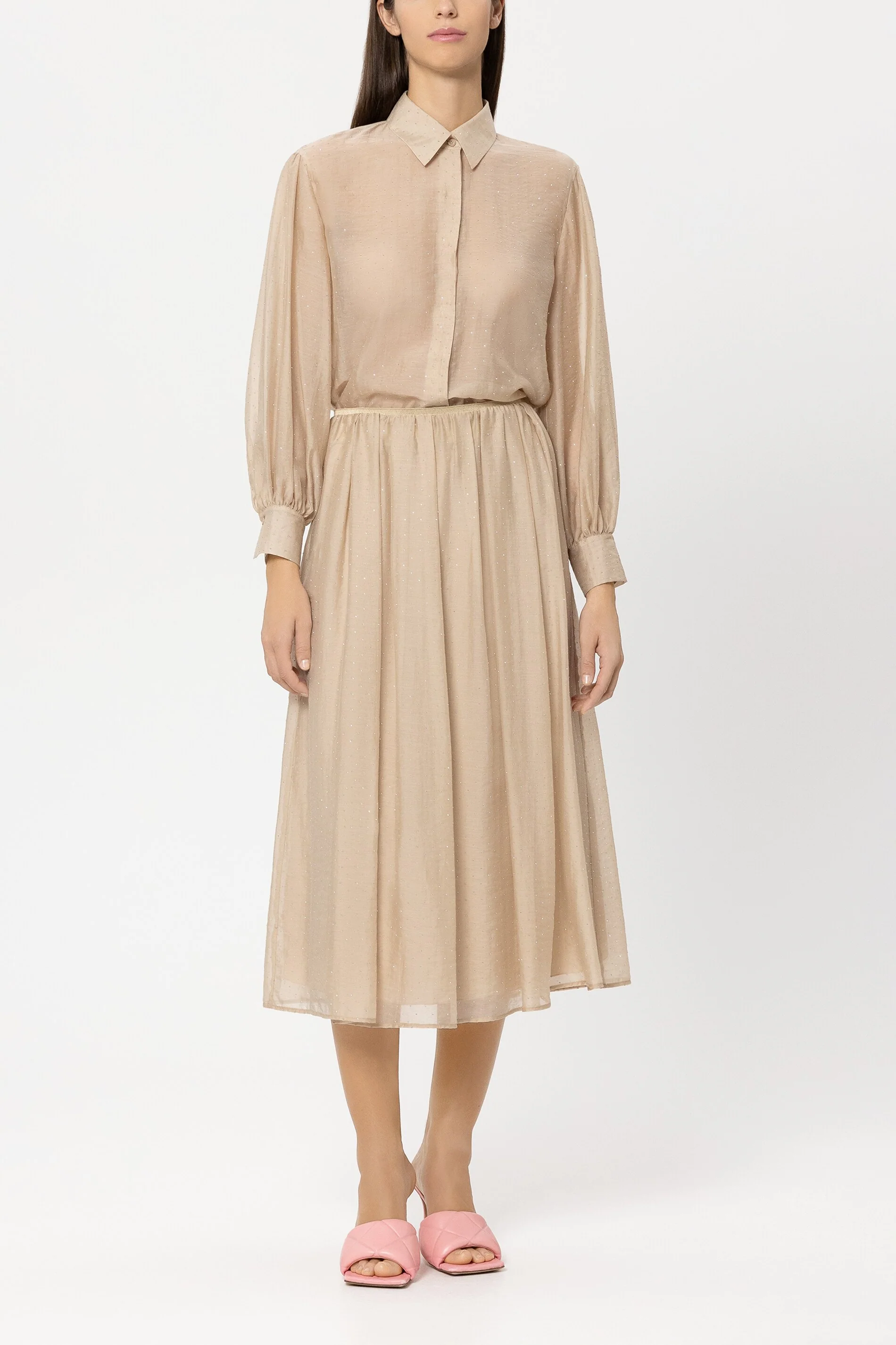 Hemdbluse mit Glitzersteinen - soft camel - Standard
