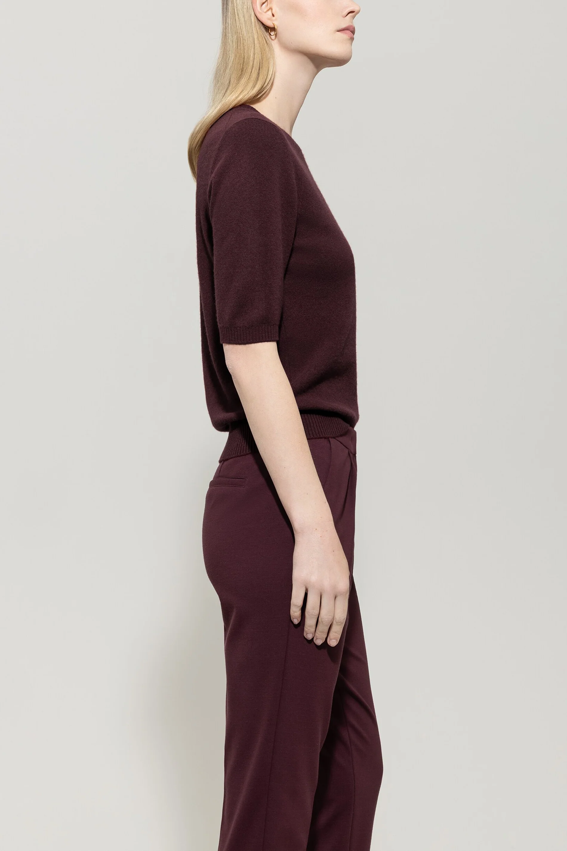 Kurzarm-Pulli aus Kaschmir-Mix - burgundy - Standard - Image 2