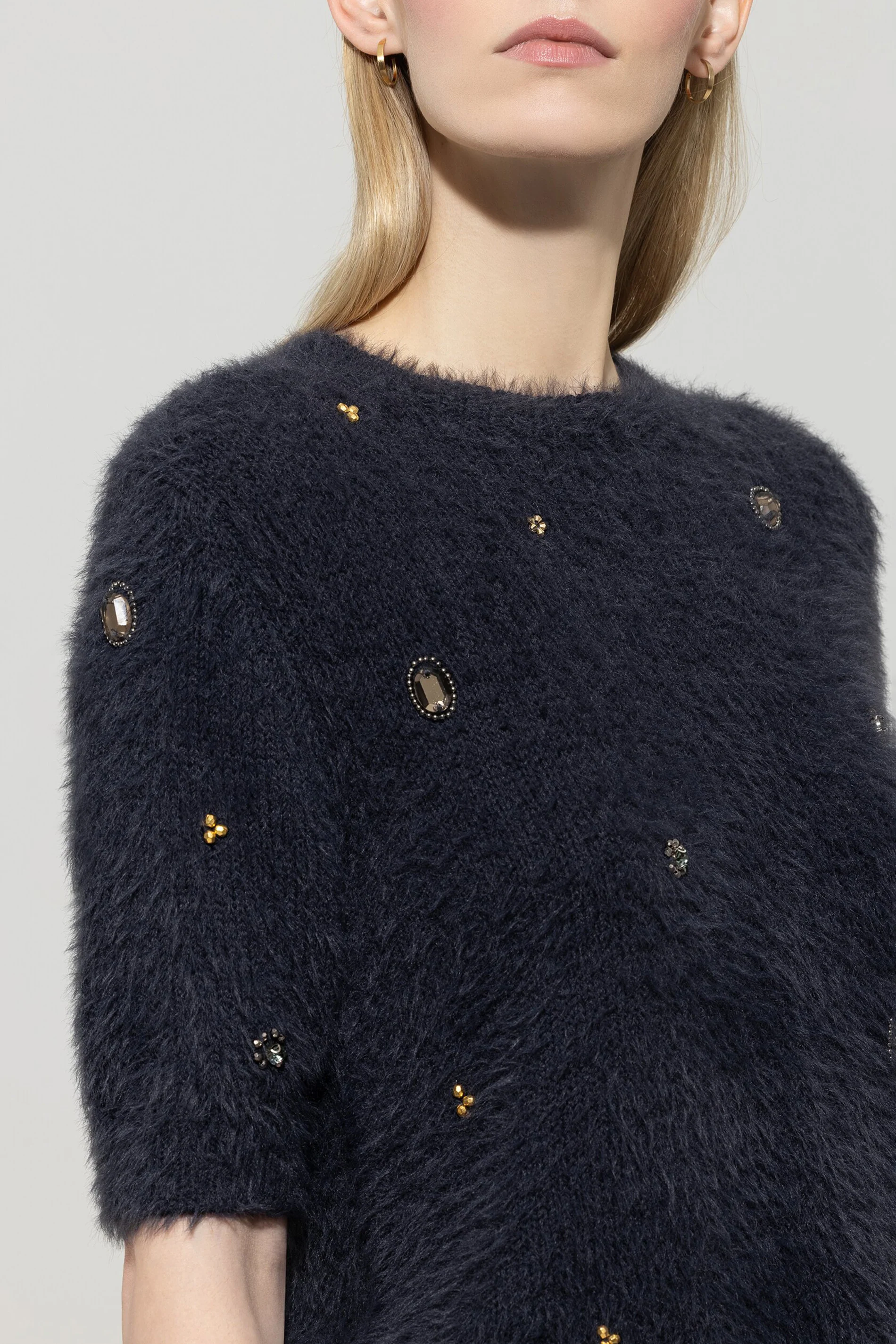Kurzarm-Pullover mit Steinen - dark blue - Standard - Image 4