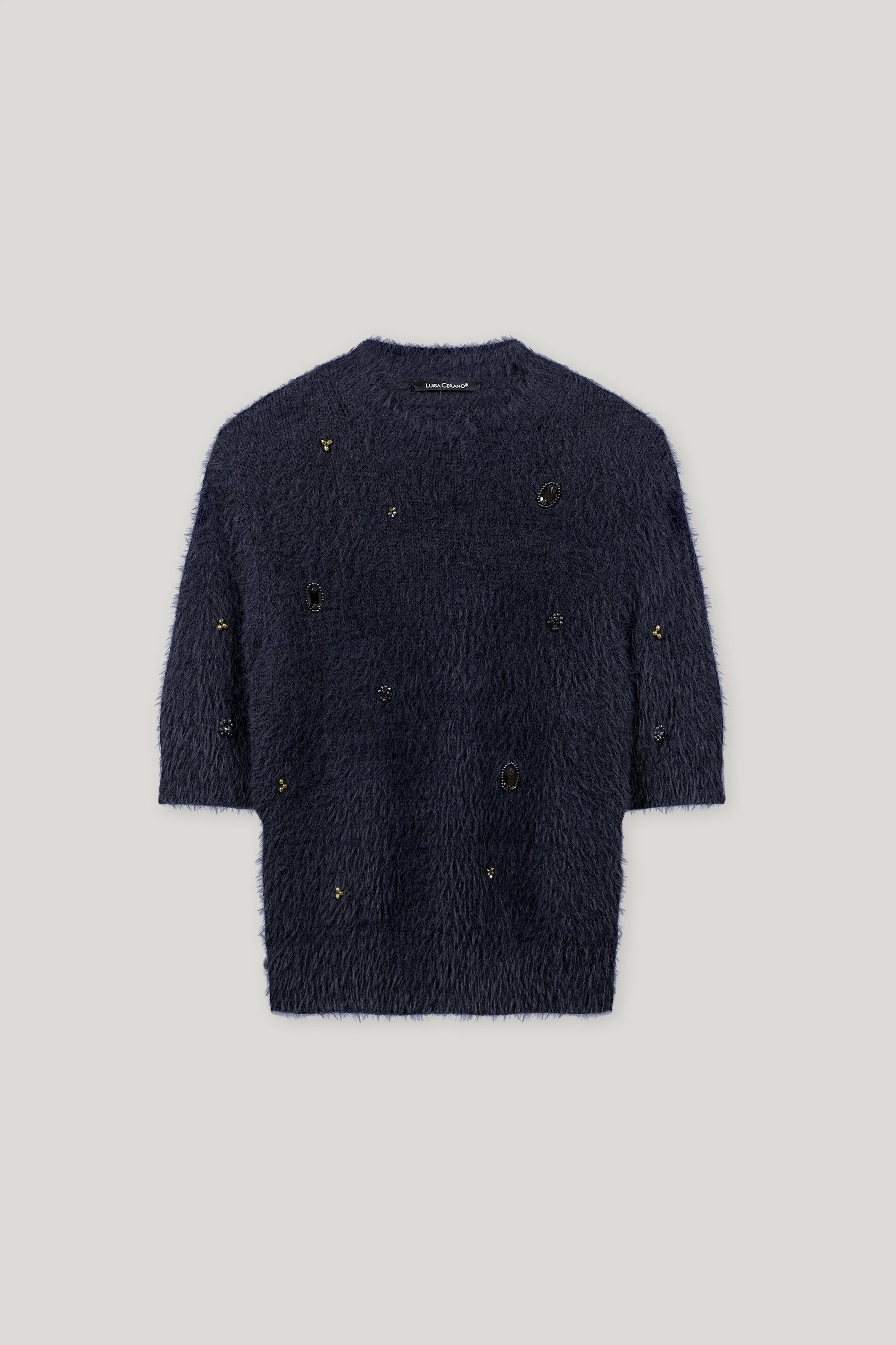 Kurzarm-Pullover mit Steinen - dark blue - Standard - Image 5