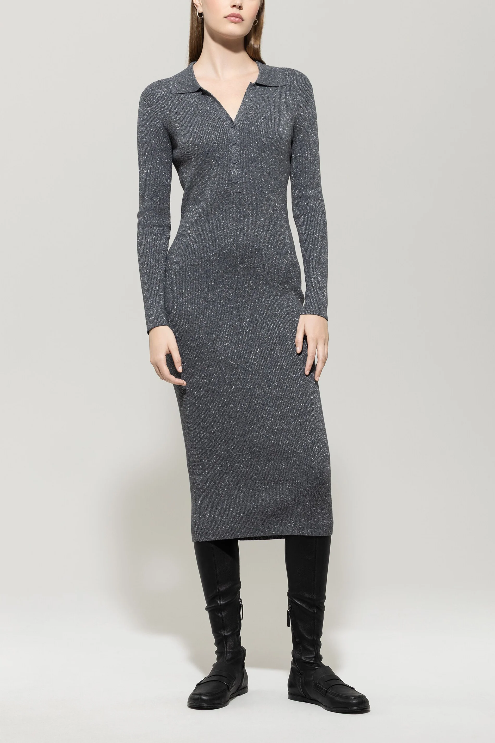 Langarm-Kleid aus Woll-Mix - urban grey - Standard
