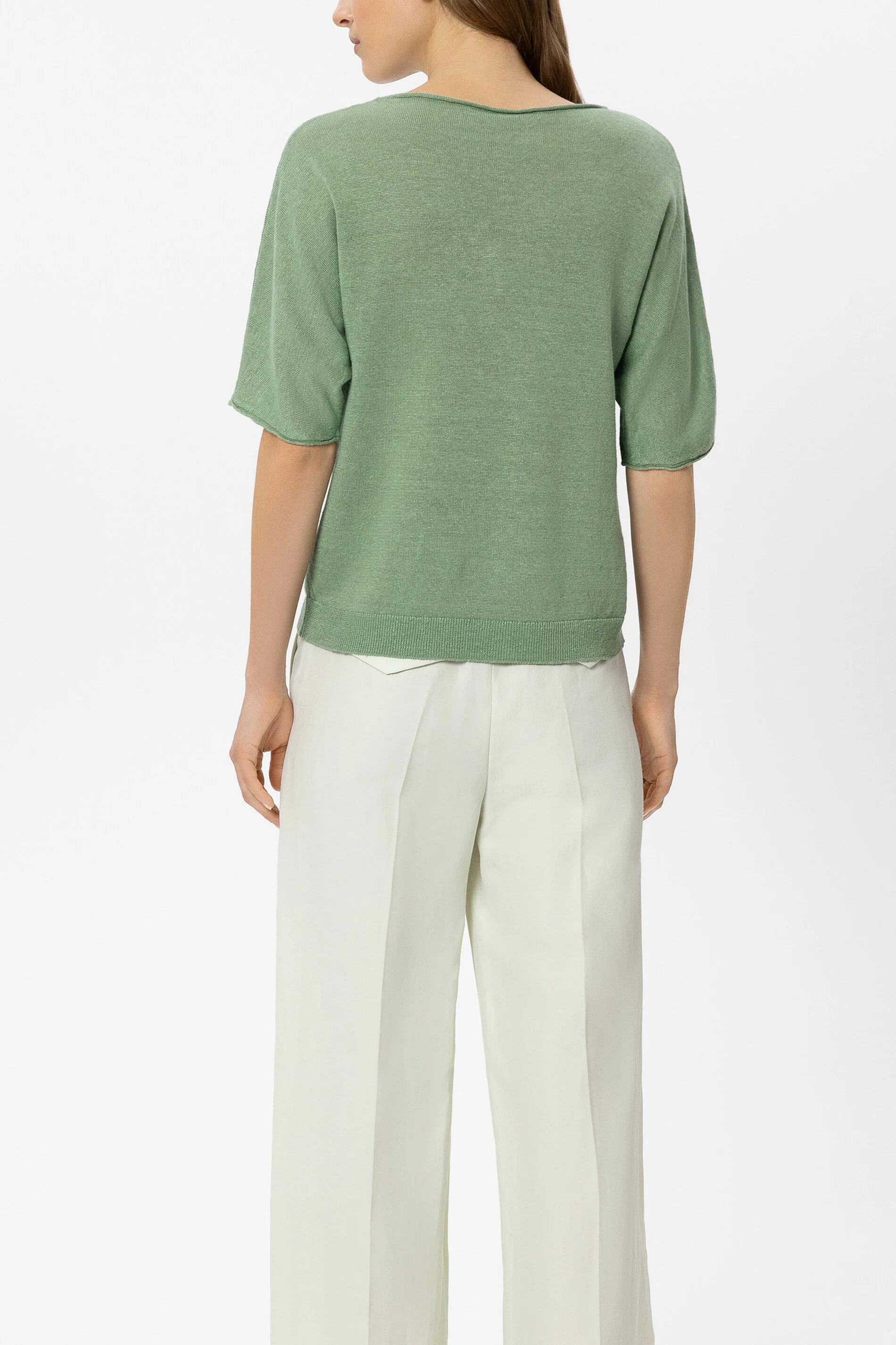 Leinen-Pullover mit V-Neck - moss green - Standard - Image 3