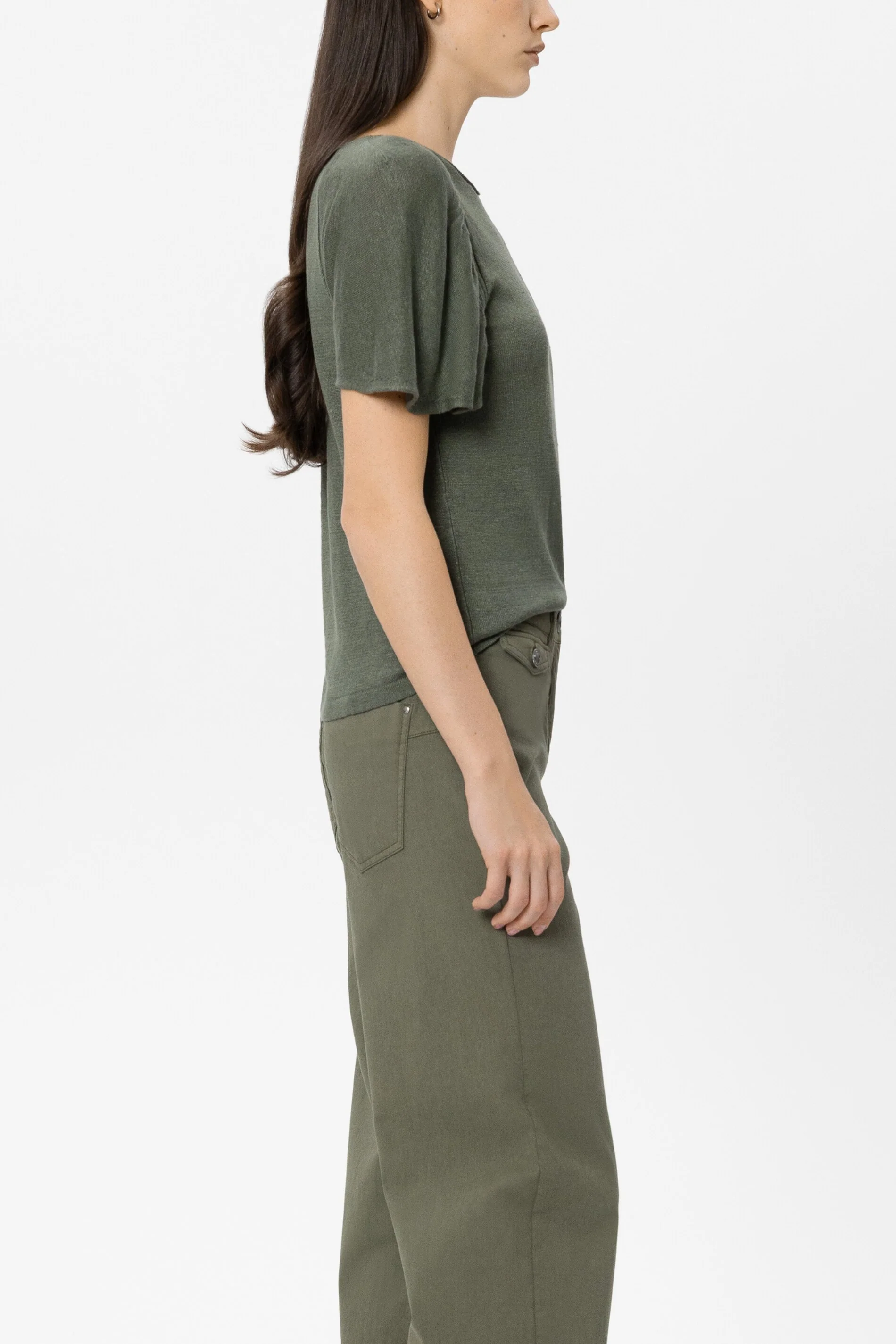 Leinen-Rundhals-Pullover - khaki - Standard - Image 2