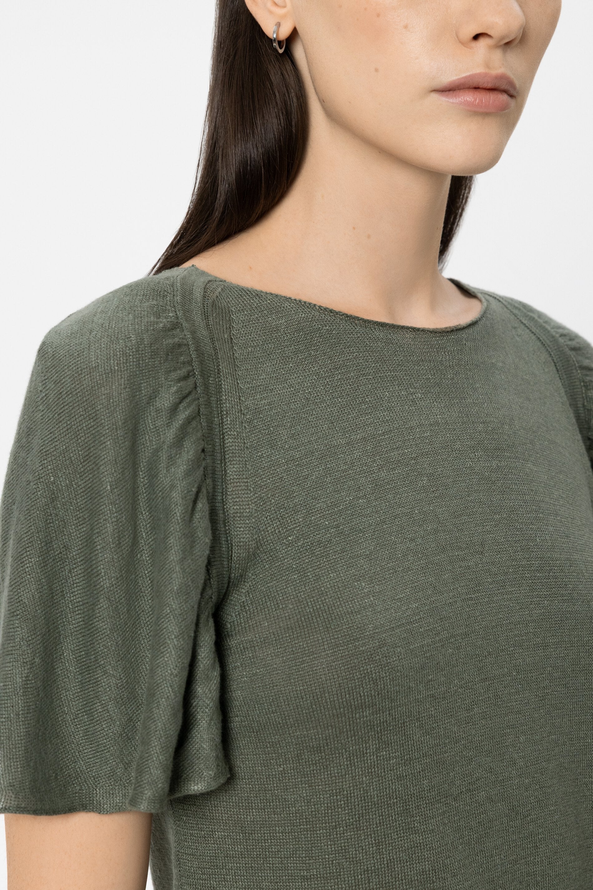 Leinen-Rundhals-Pullover - khaki - Standard - Image 4