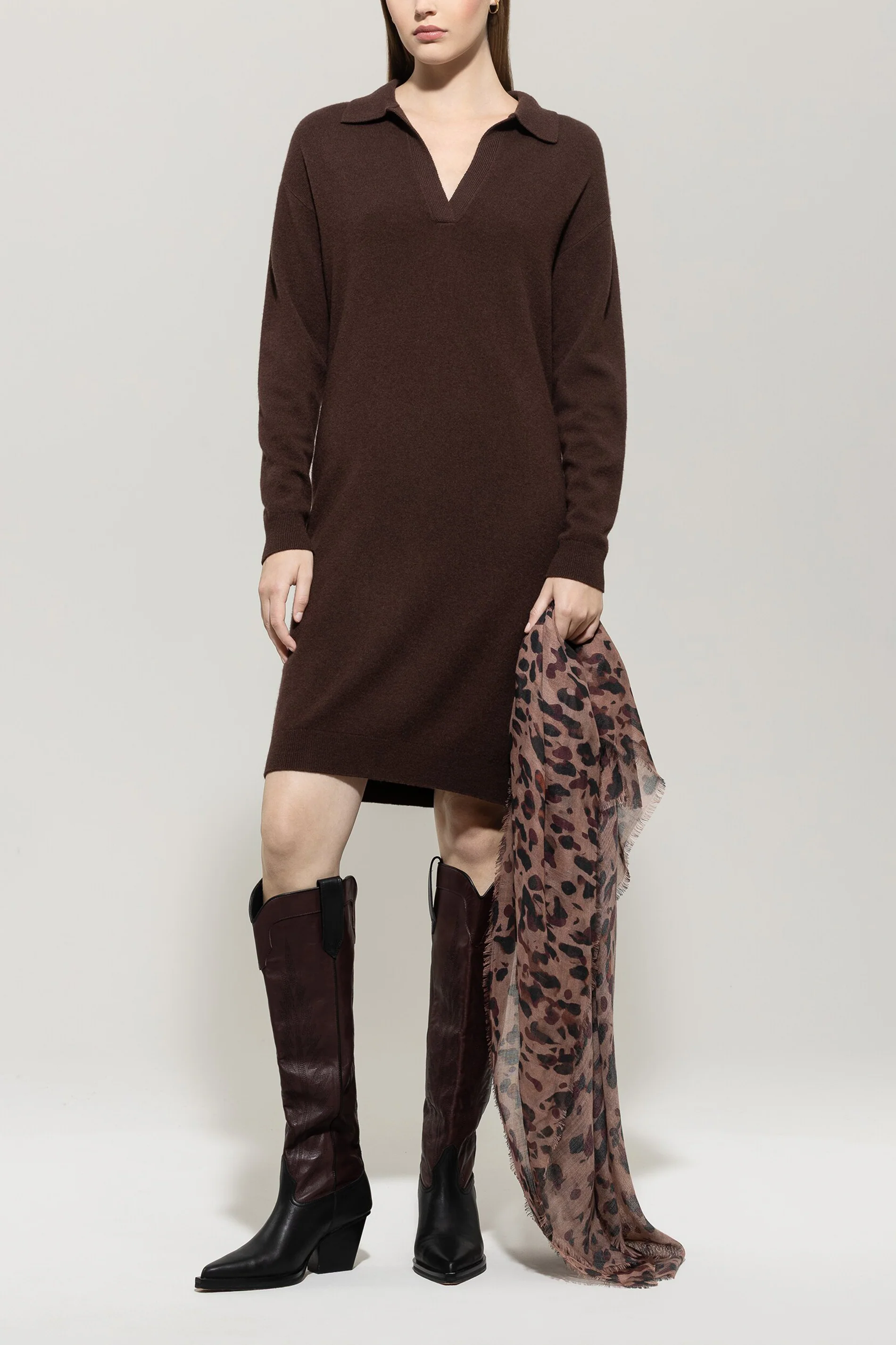 Midikleid in Parallelo-Optik - espresso - Standard