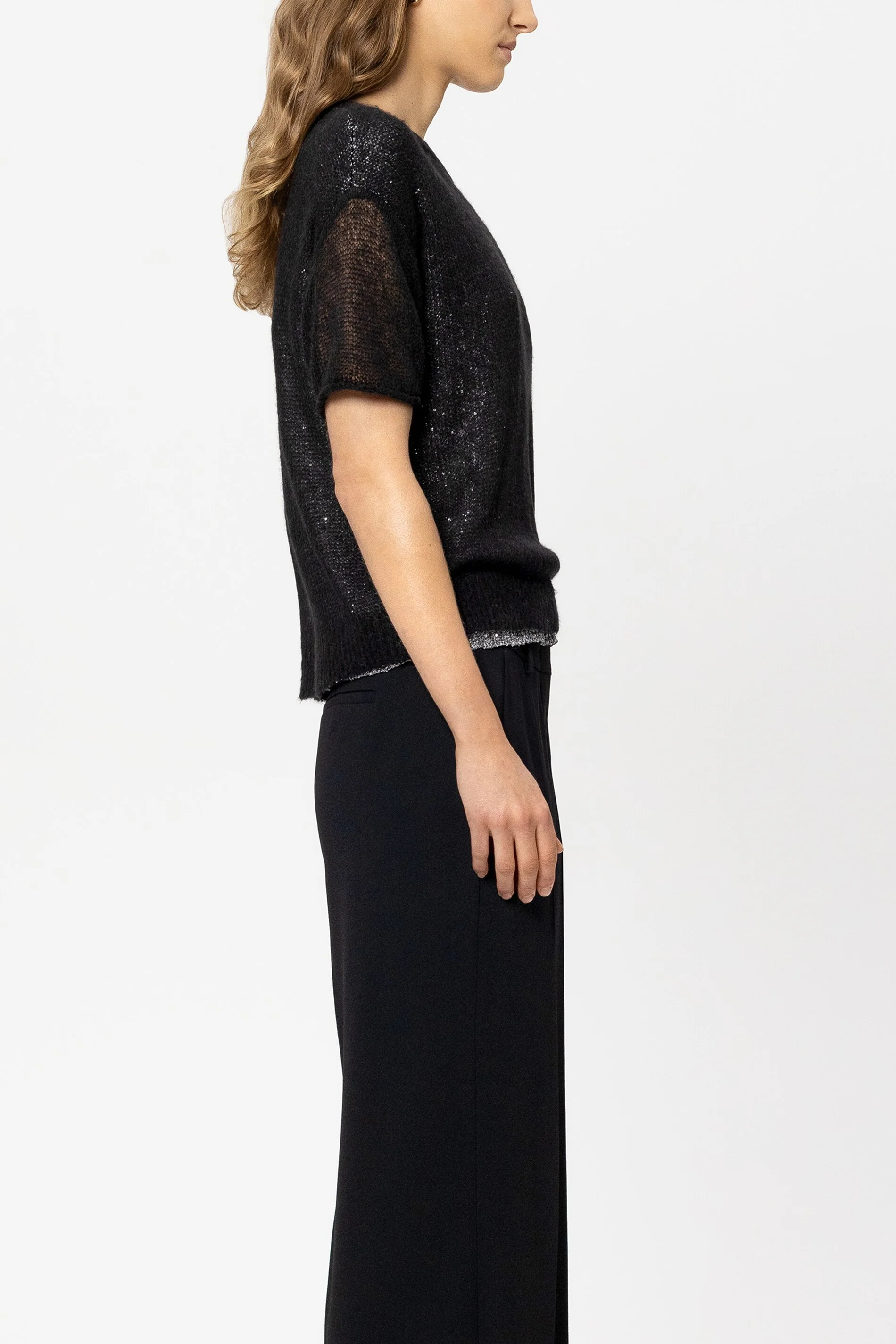 Pailletten-Halbarm-Pullover - black - Standard - Image 2