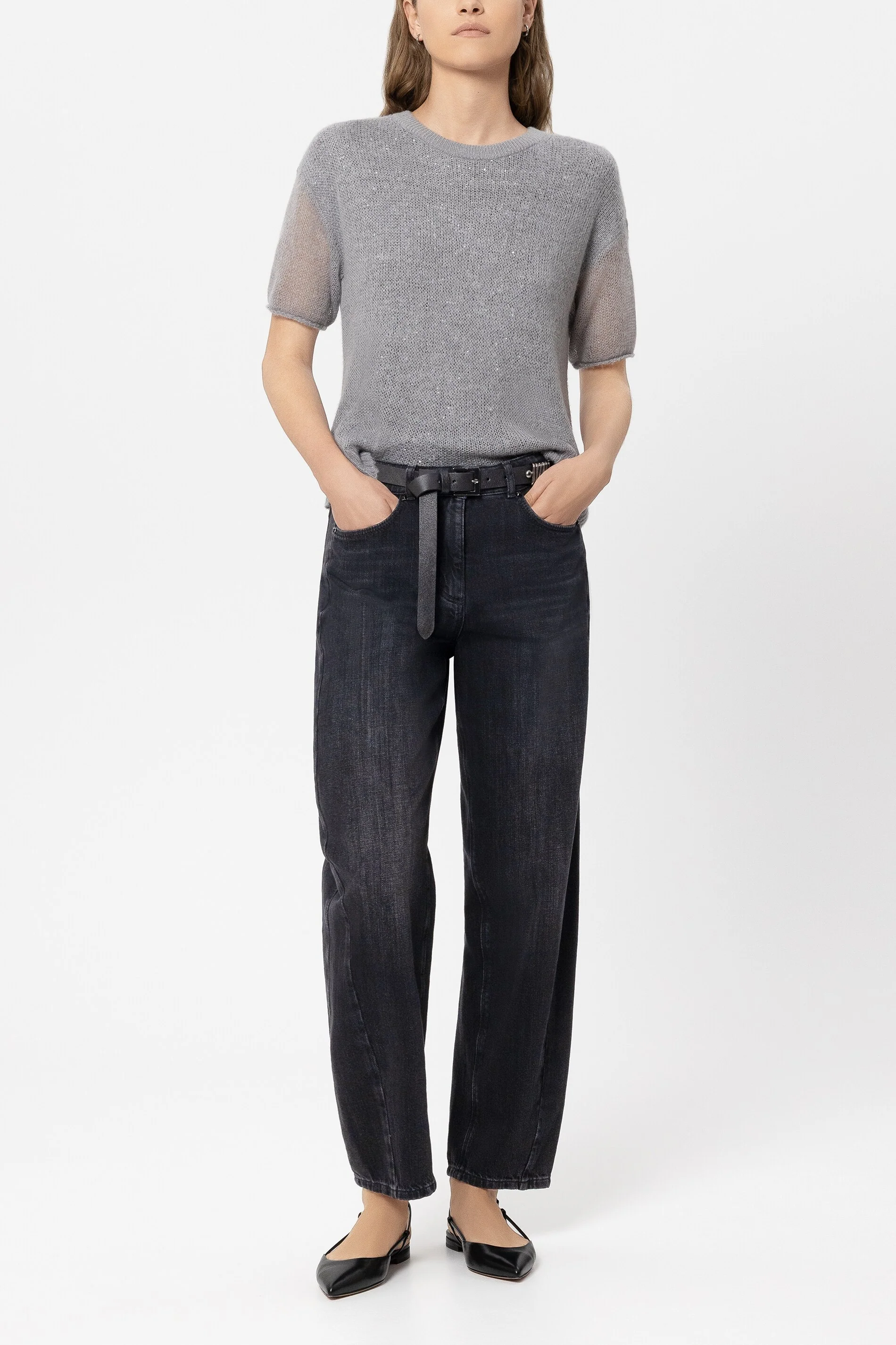 Pailletten-Halbarm-Pullover - silver - Standard