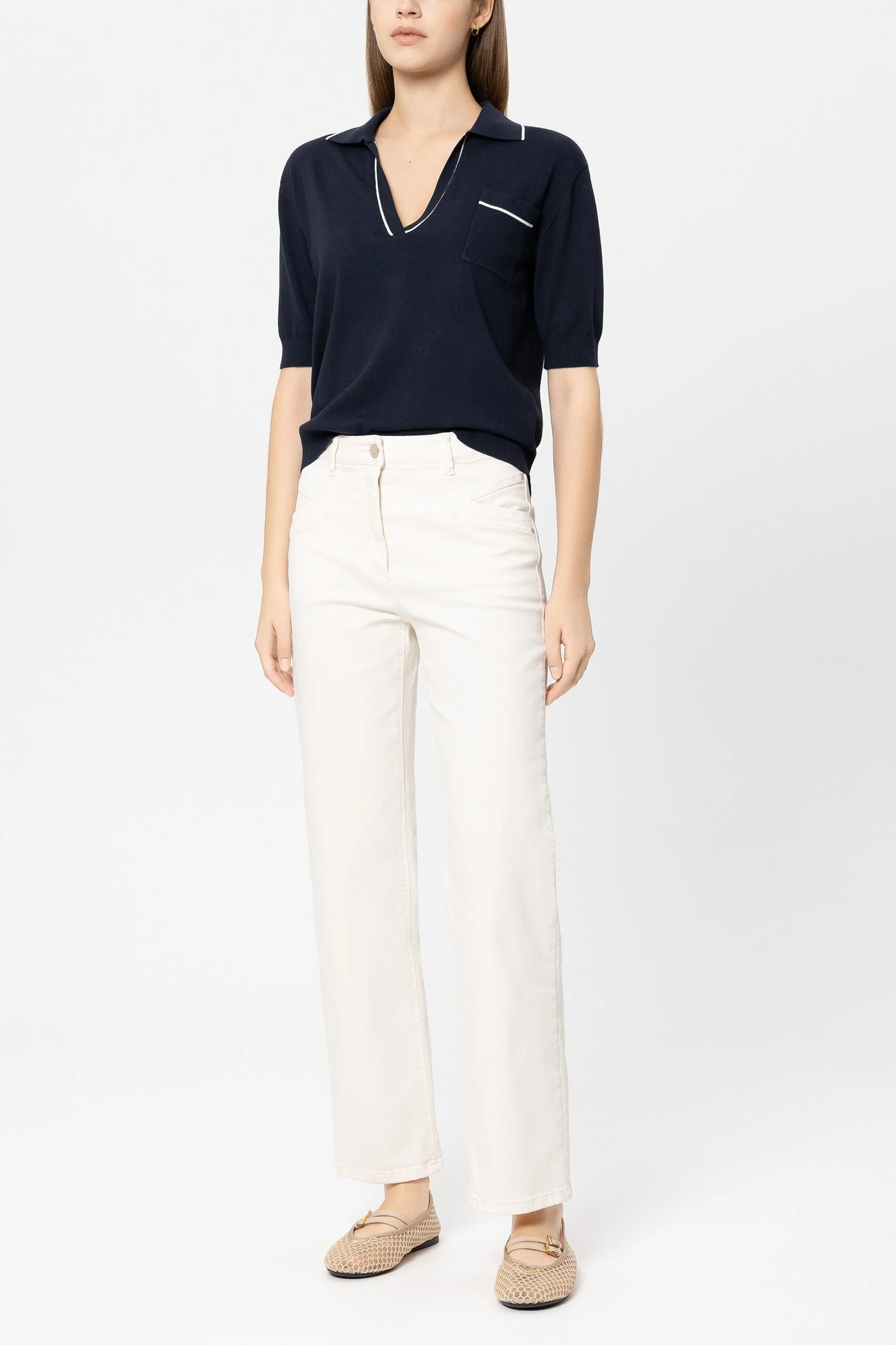 Polo-Feinstrick-Pullover - navy blue - Standard