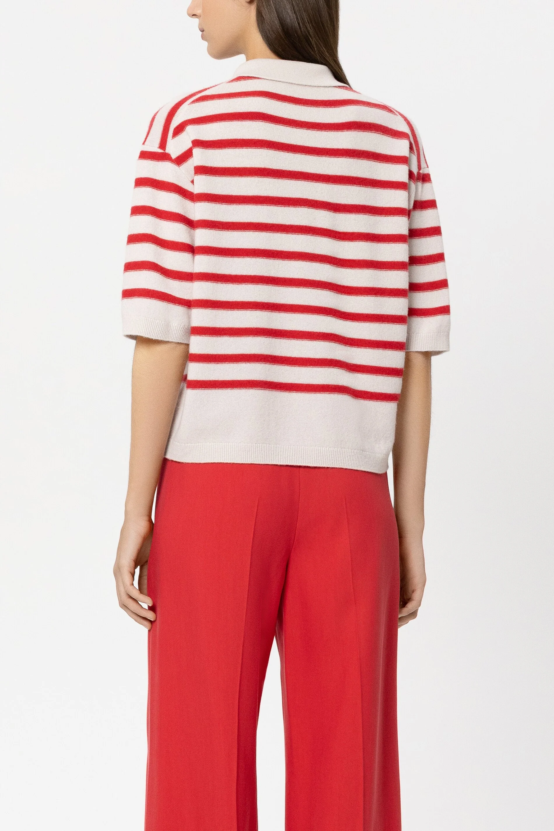 Ringel-Polo aus Kaschmir-Mix - cherry red / cream - Standard - Image 3