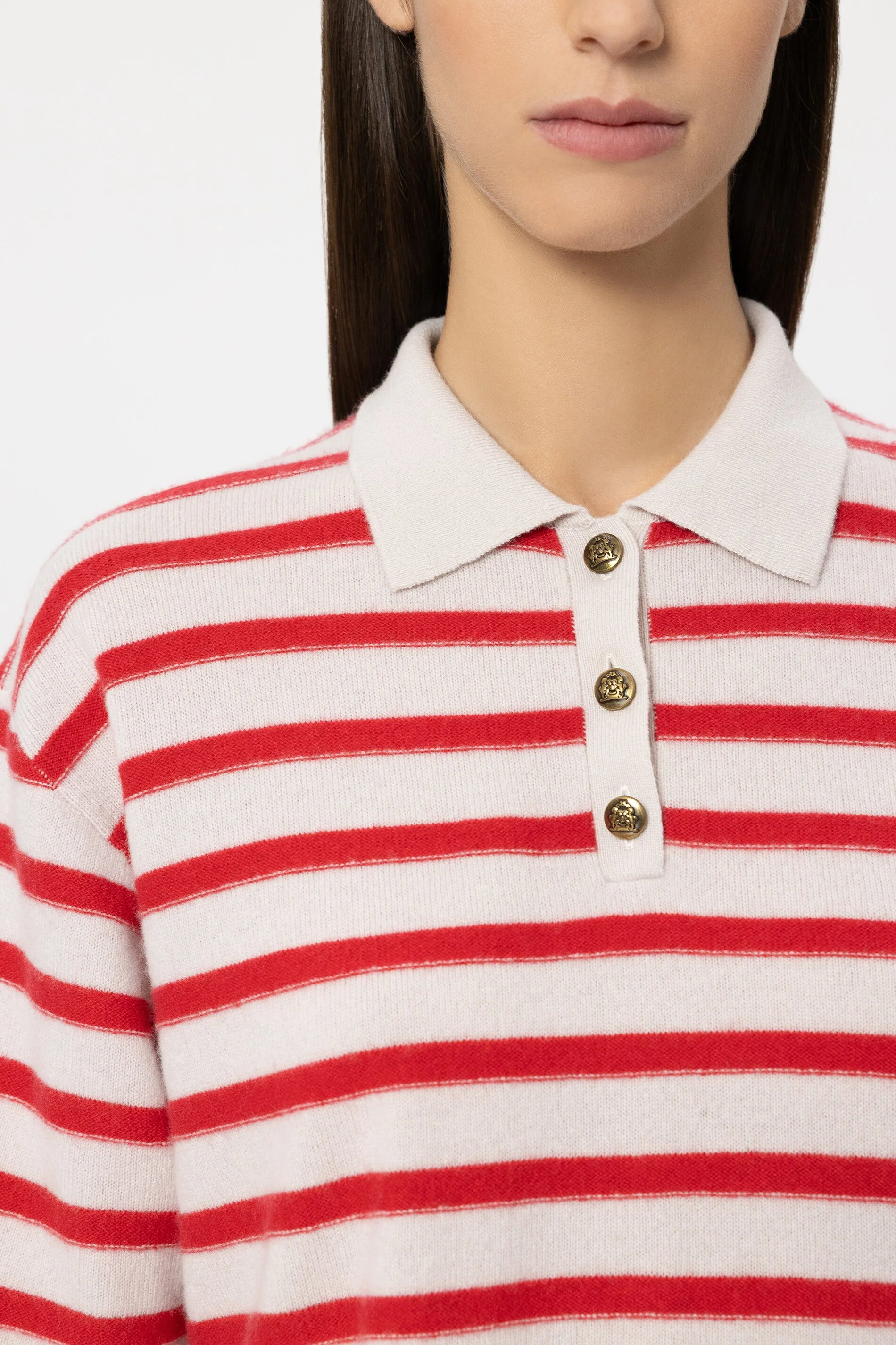 Ringel-Polo aus Kaschmir-Mix - cherry red / cream - Standard - Image 4
