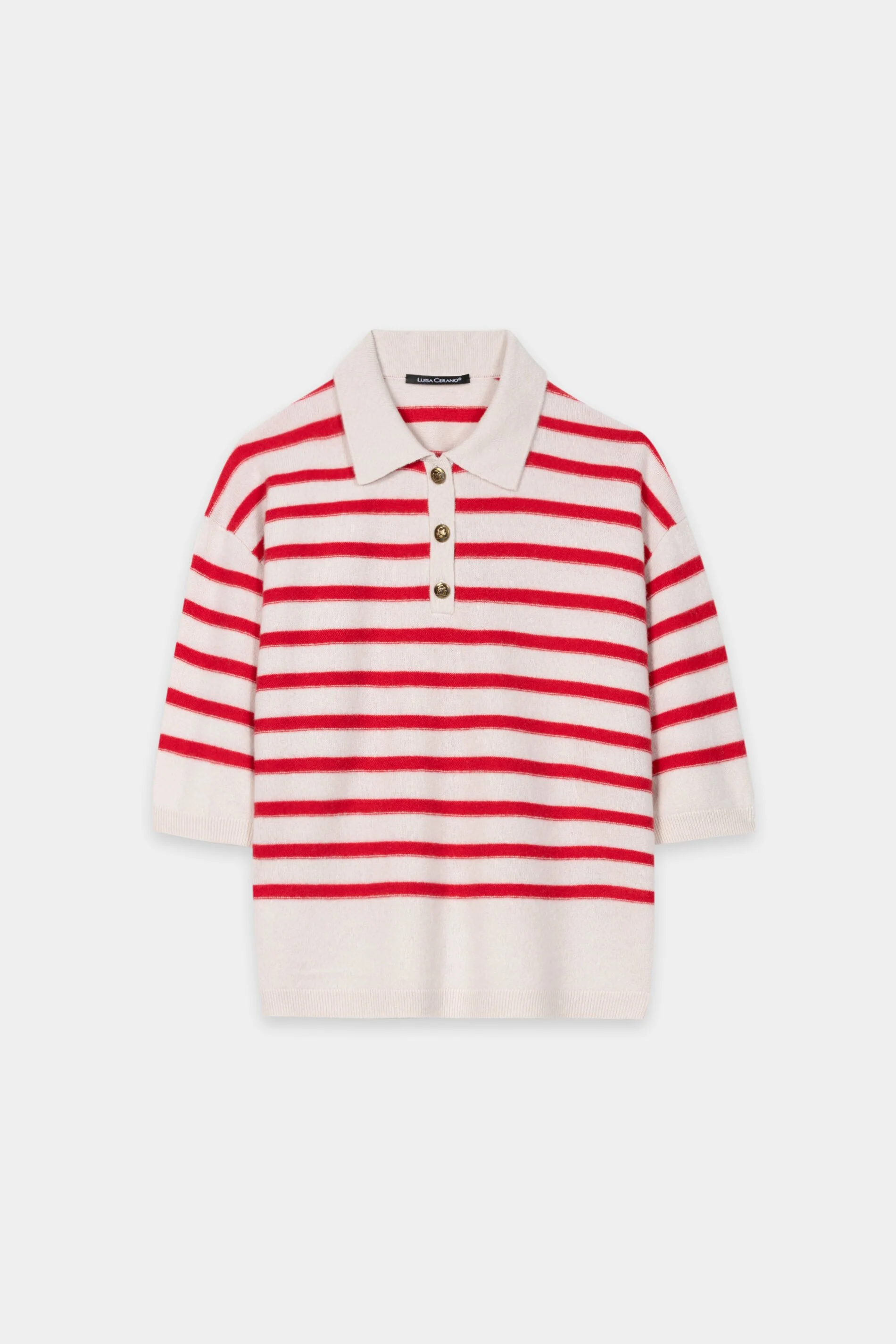 Ringel-Polo aus Kaschmir-Mix - cherry red / cream - Standard - Image 5
