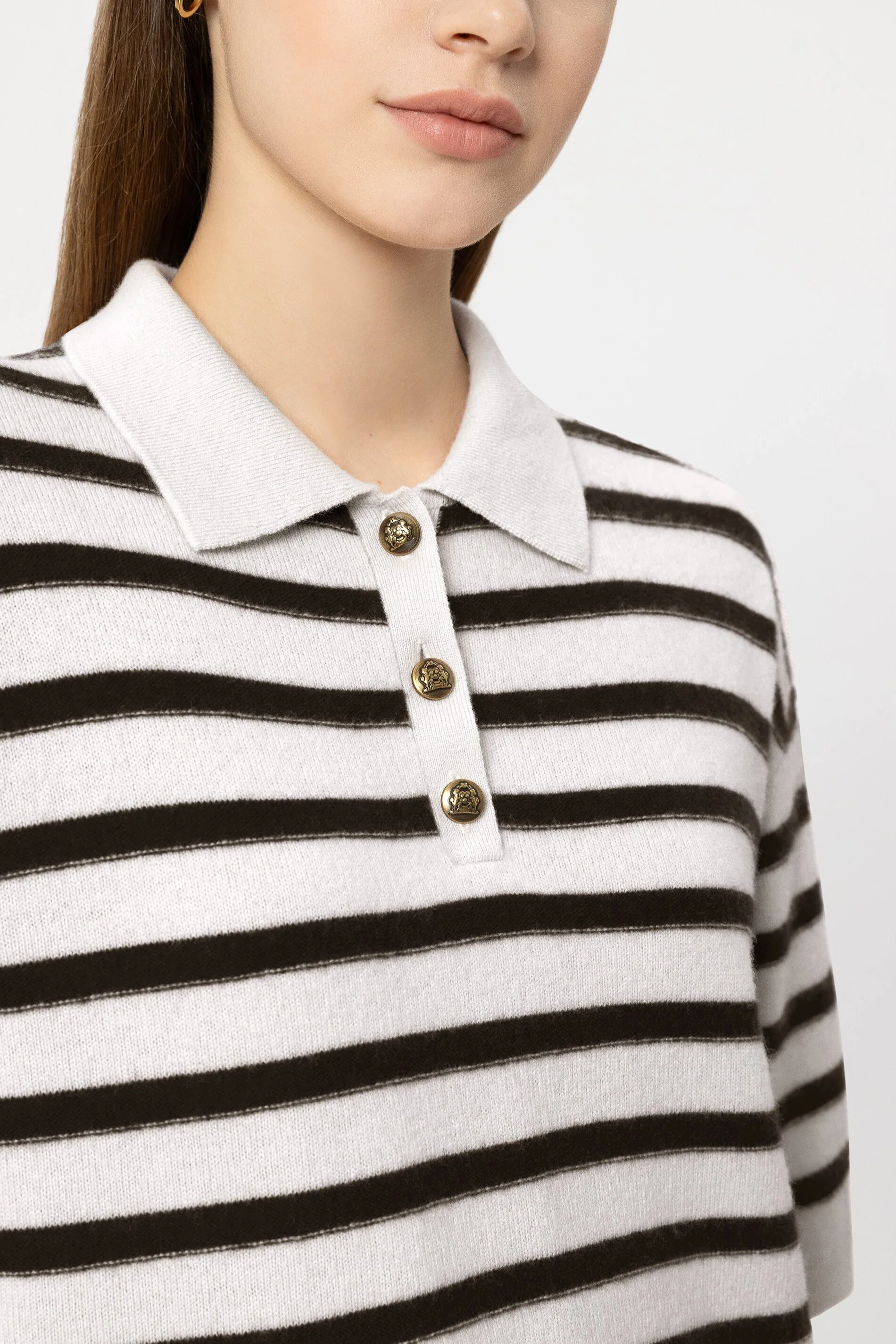Ringel-Polo aus Kaschmir-Mix - navy blue / cream - Standard - Image 4