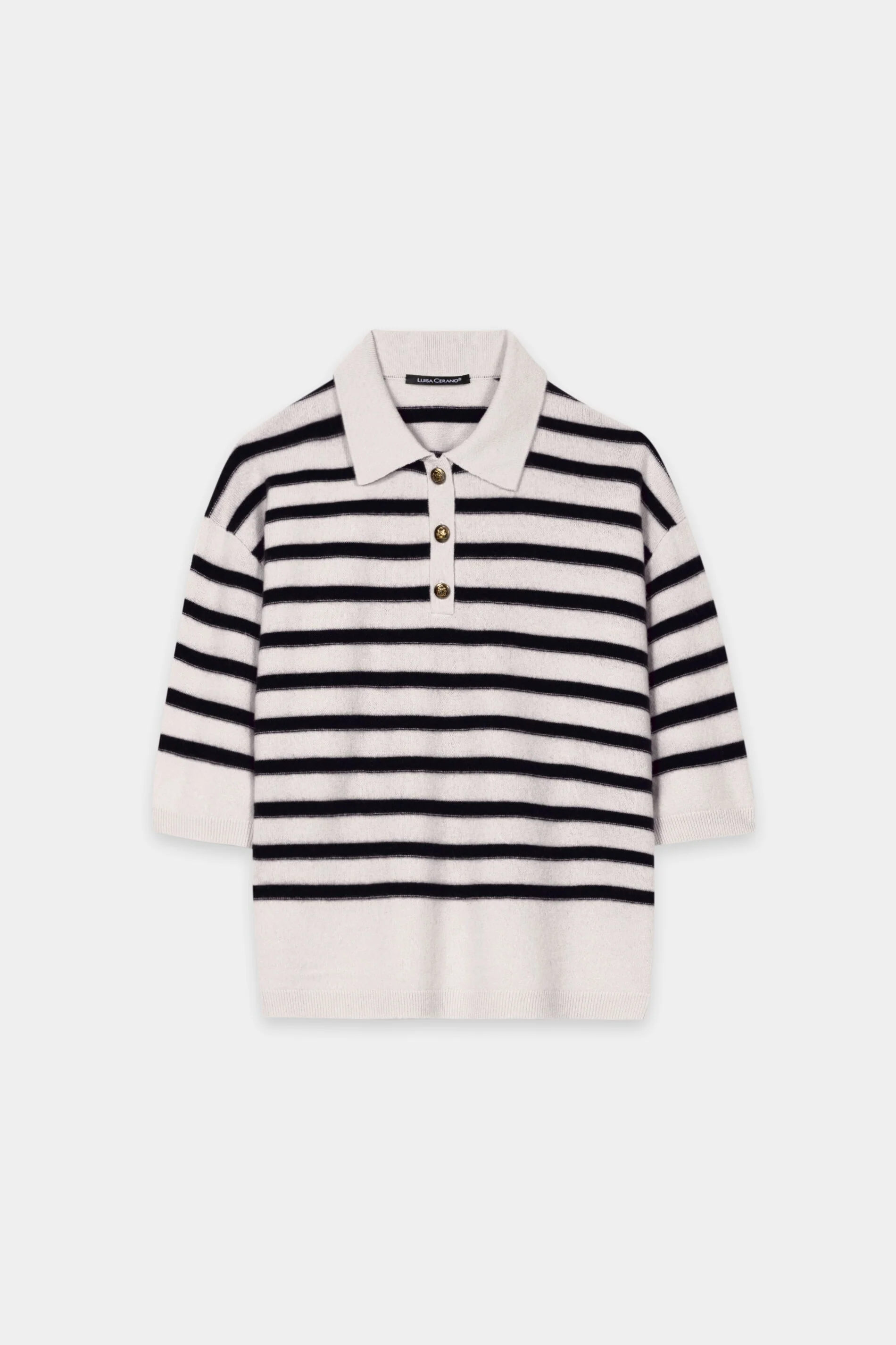 Ringel-Polo aus Kaschmir-Mix - navy blue / cream - Standard - Image 5