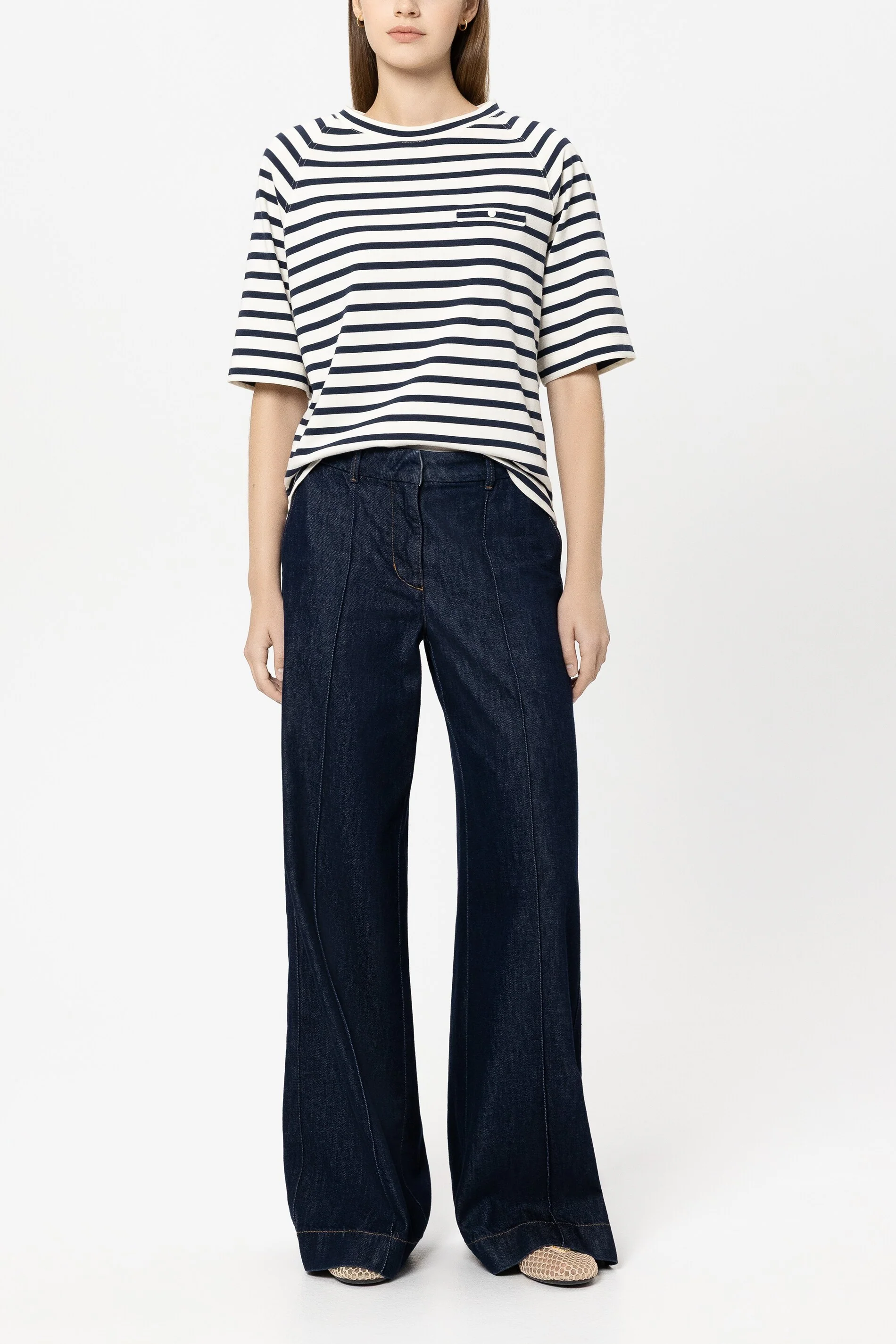 Ringel-Shirt mit Knopf-Detail - navy blue / cream - Standard