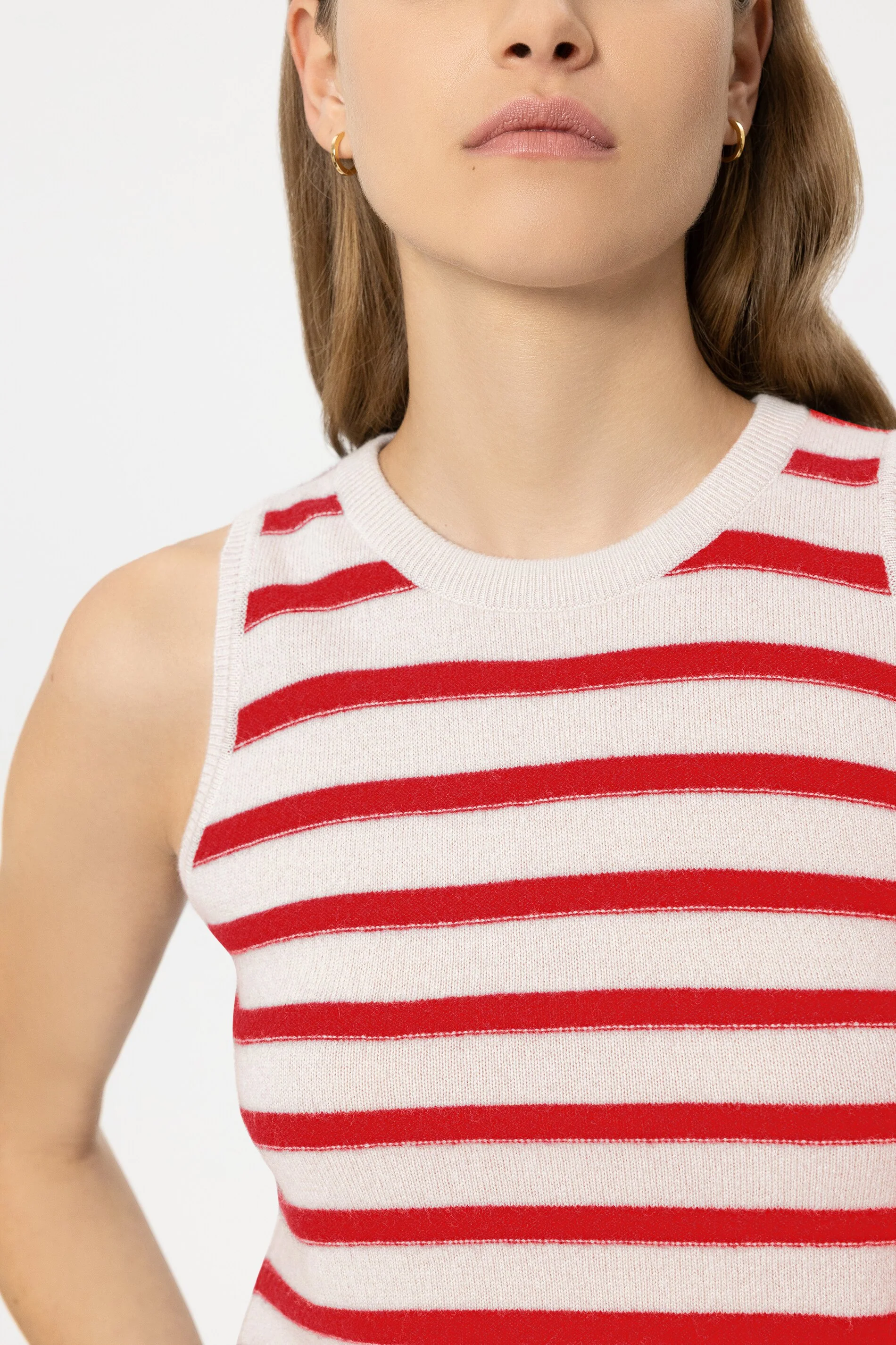 Ringel-Top aus Kaschmir-Mix - cherry red / cream - Standard - Image 4