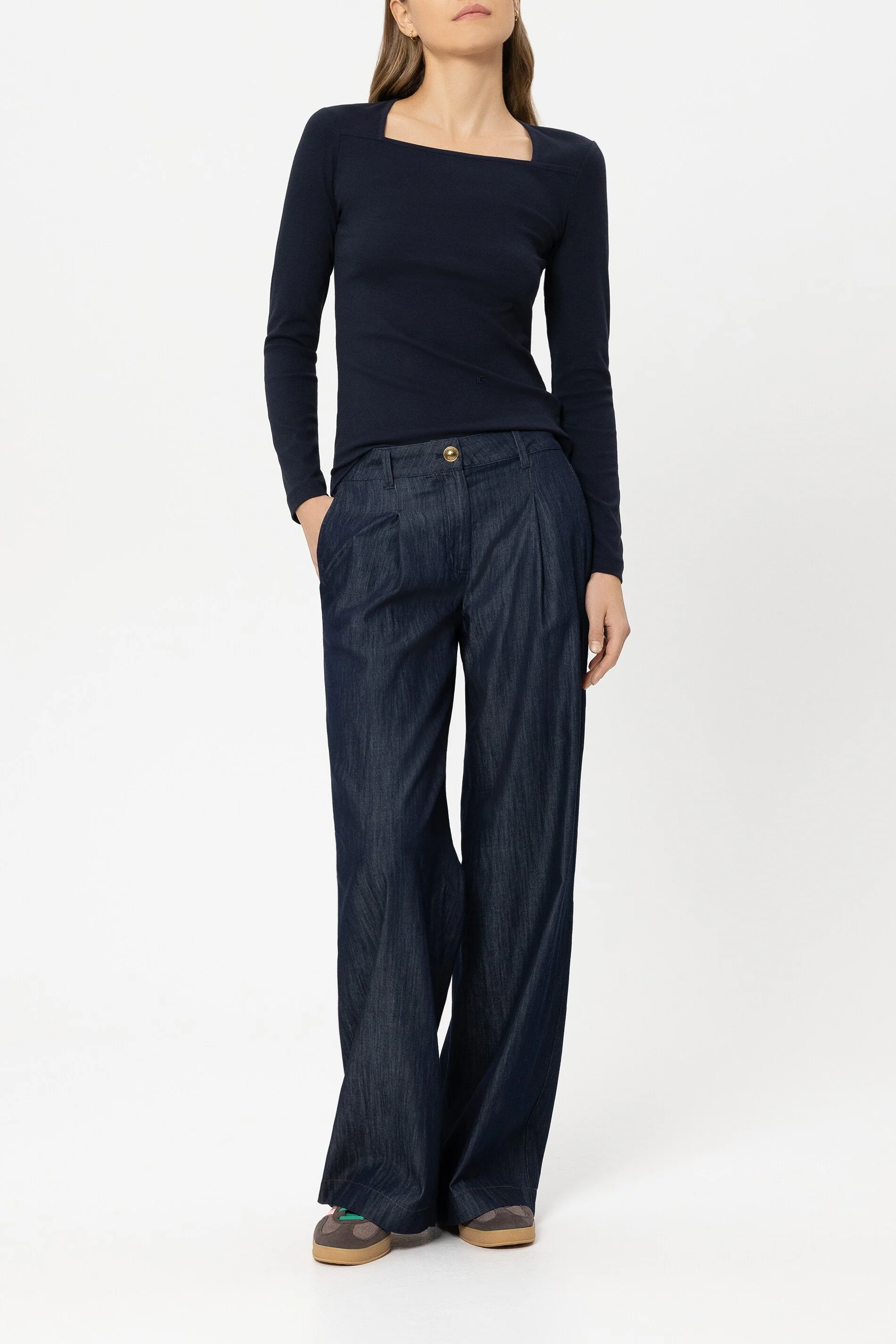 Rippshirt mit Carré-Ausschnitt - navy blue - Standard