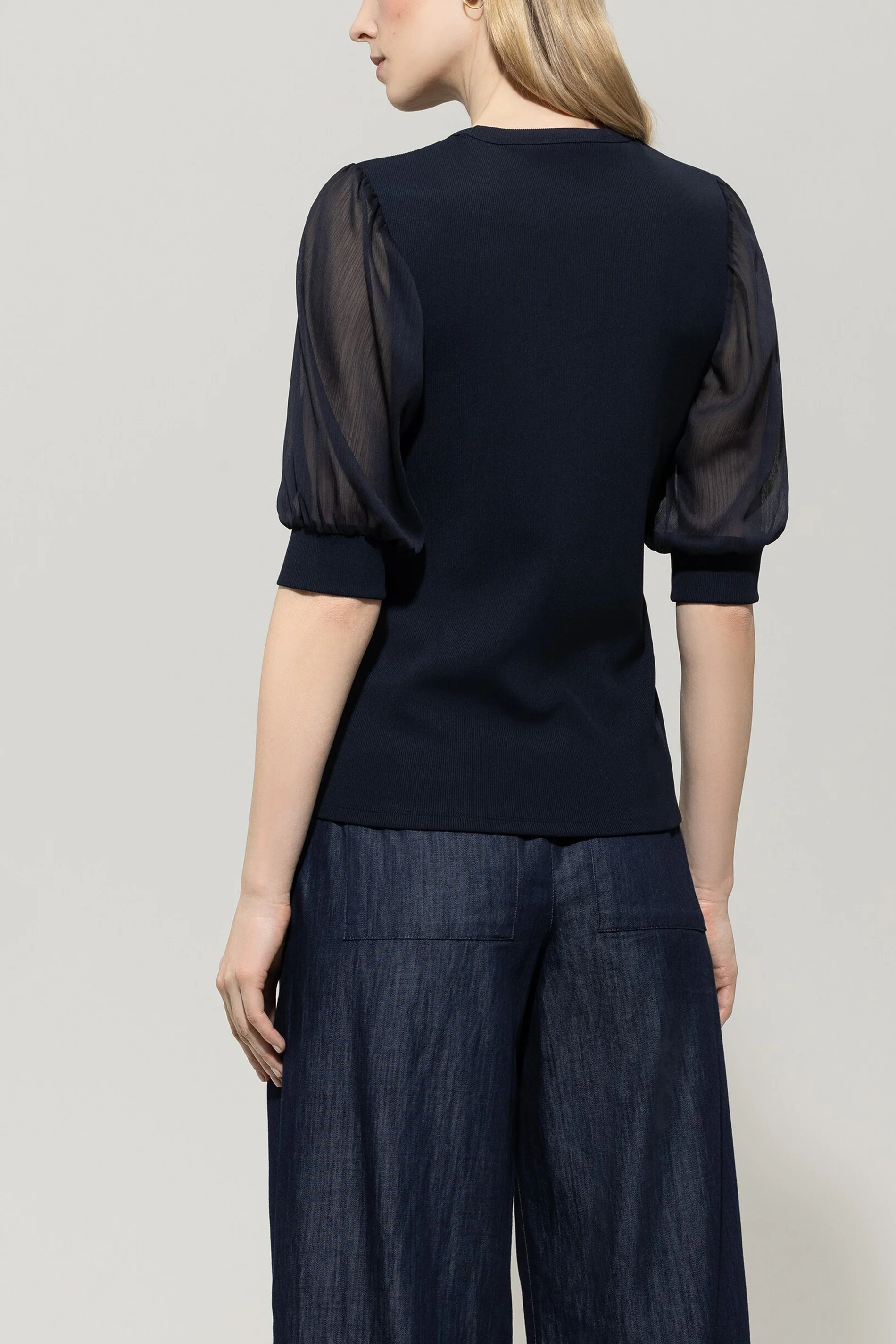 Rippshirt mit Crêpe-Ärmeln - dark blue - Standard - Image 3