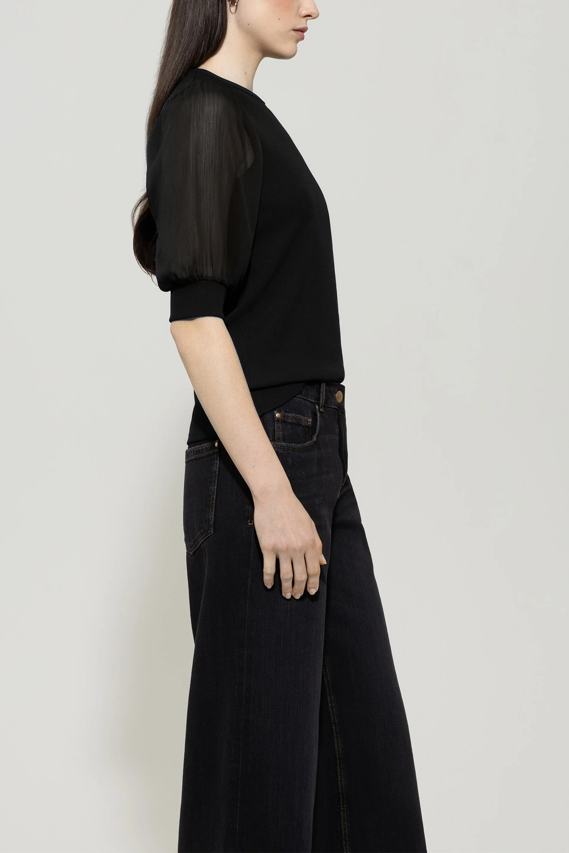 Rippshirt mit Crêpe-Ärmeln - deep black - Standard - Image 2