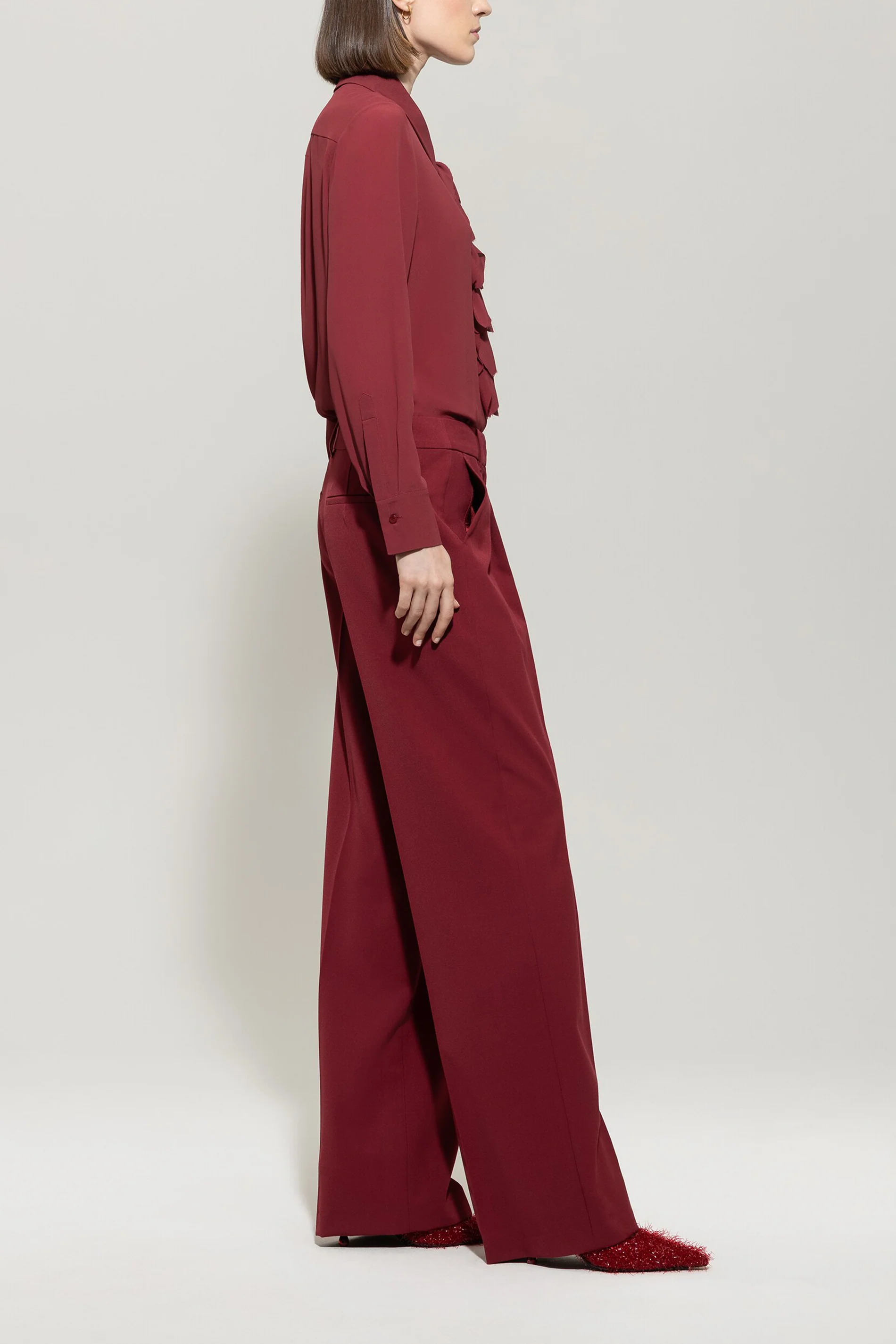 Rüschenbluse aus Seiden-Mix - berry red - Standard - Image 2