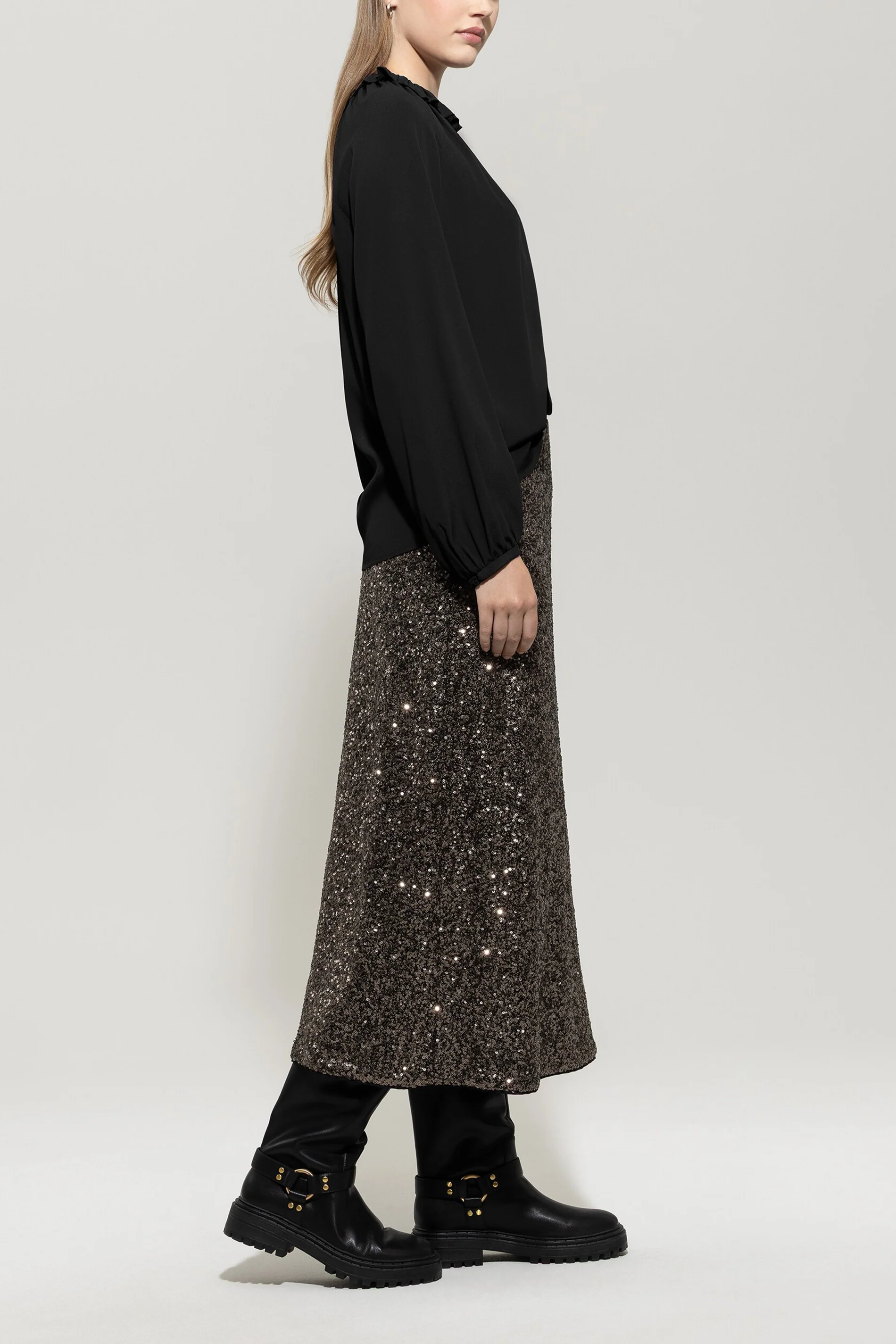 Rüschenbluse aus Seiden-Mix - deep black - Standard - Image 2
