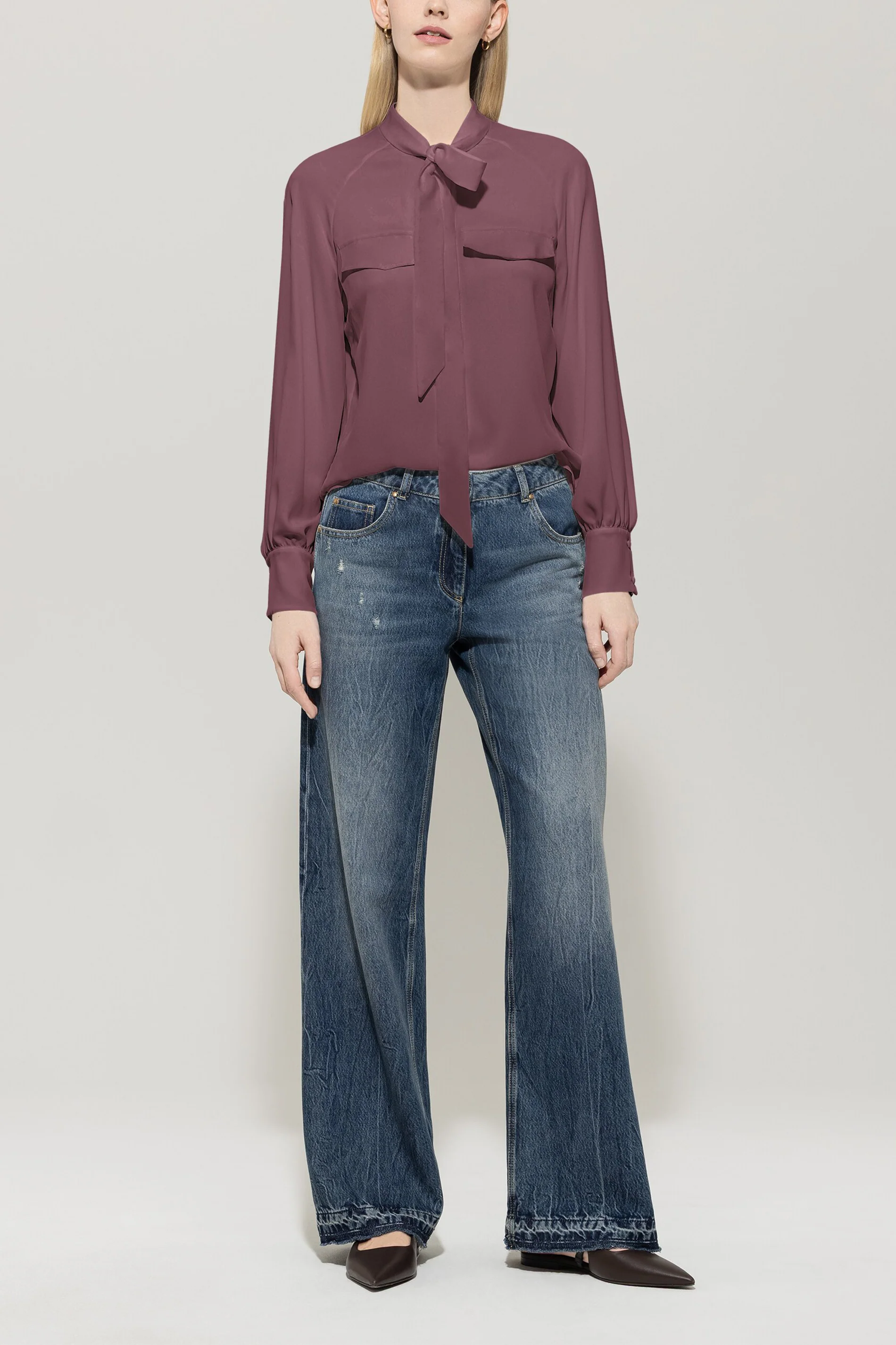 Schluppenbluse aus Seiden-Mix - heather - Standard