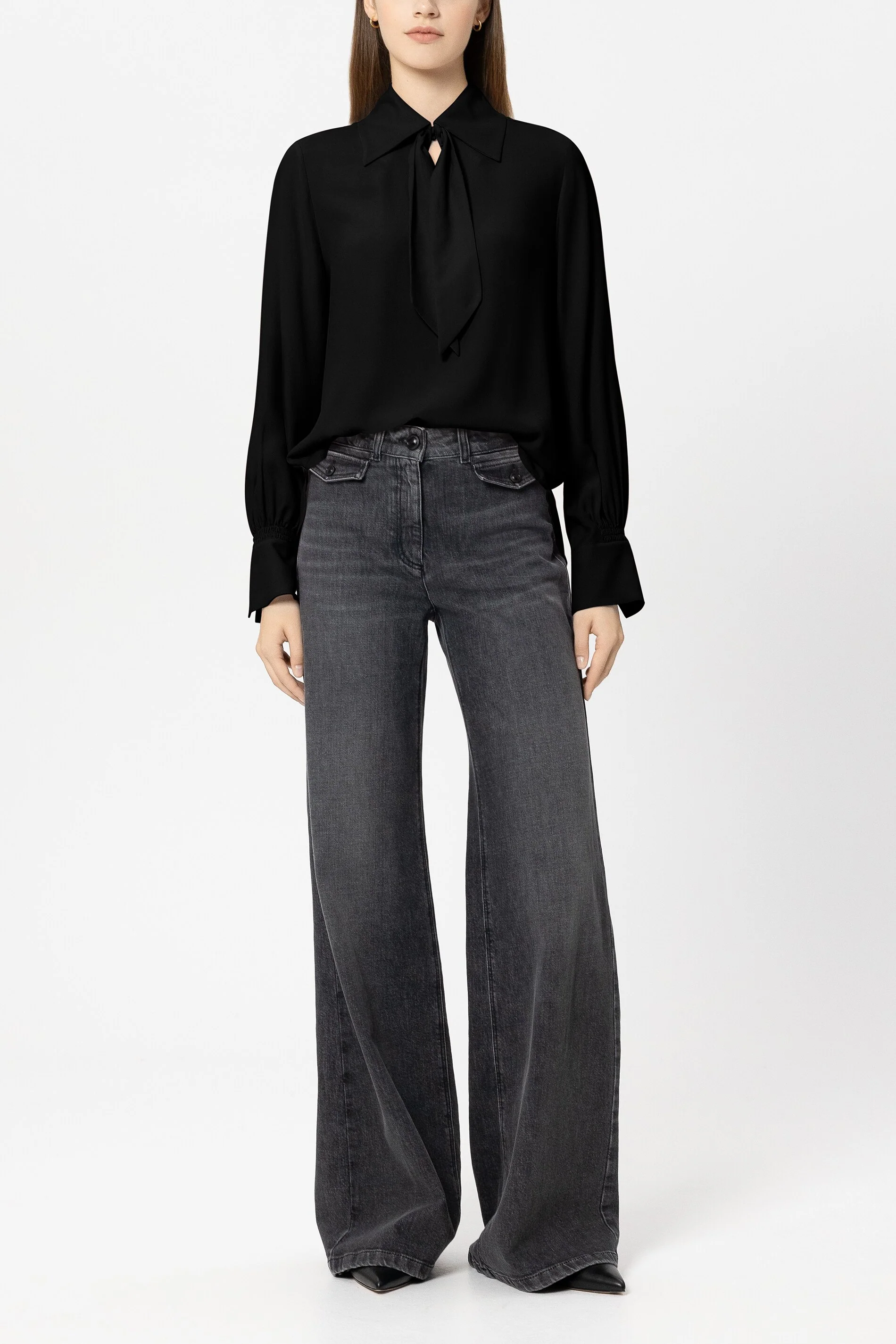 Schluppenbluse aus Seiden-Mix - pure black - Standard