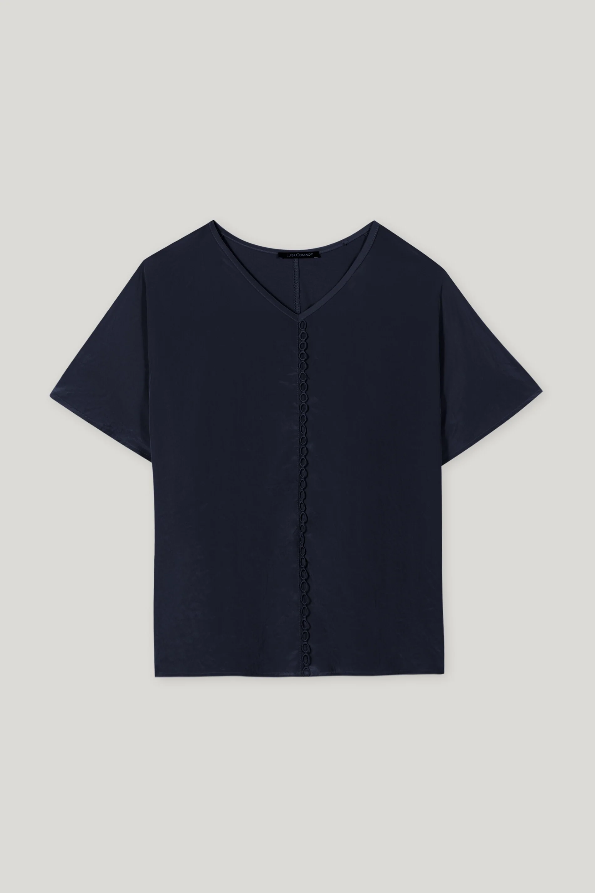 V-neck T-shirt - dark blue - with tape - Image 5