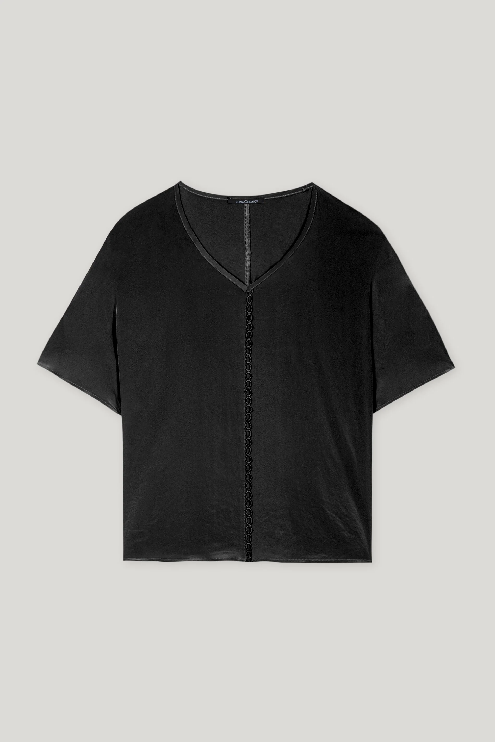 V-neck T-shirt - deep black - with tape - Image 5