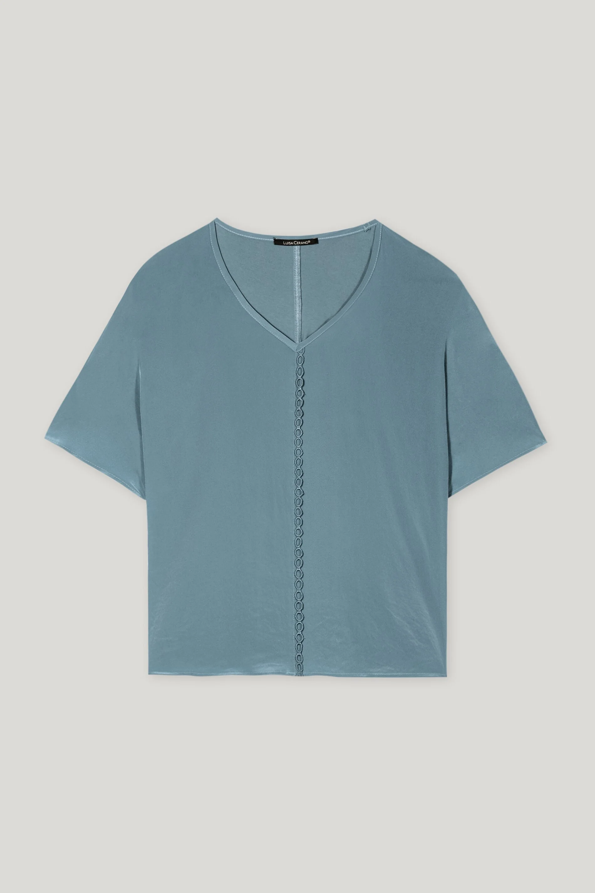V-neck T-shirt - greyish blue - with tape - Image 5