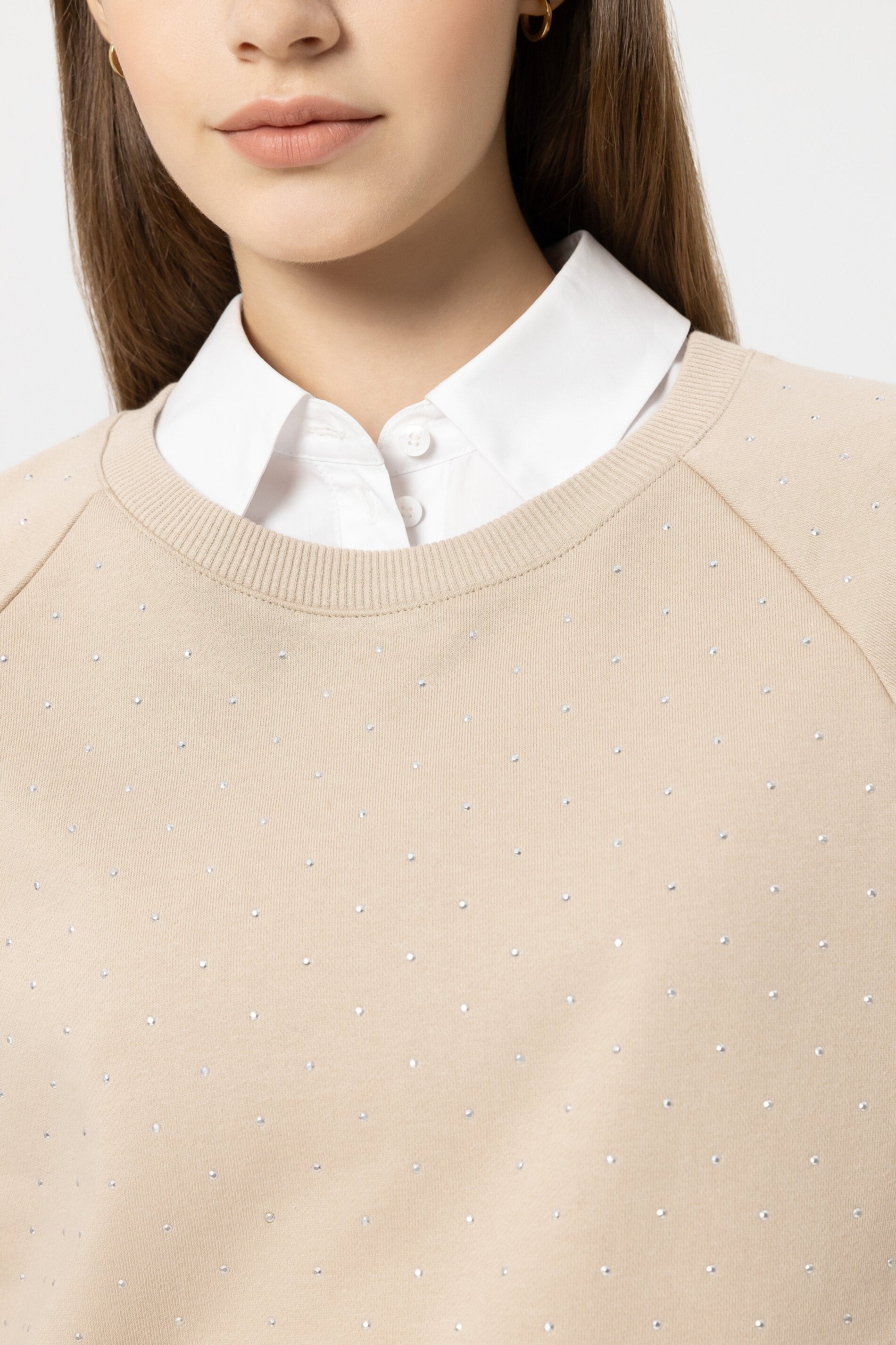 Sweatshirt mit Schmucksteinen - soft camel - Standard - Image 4