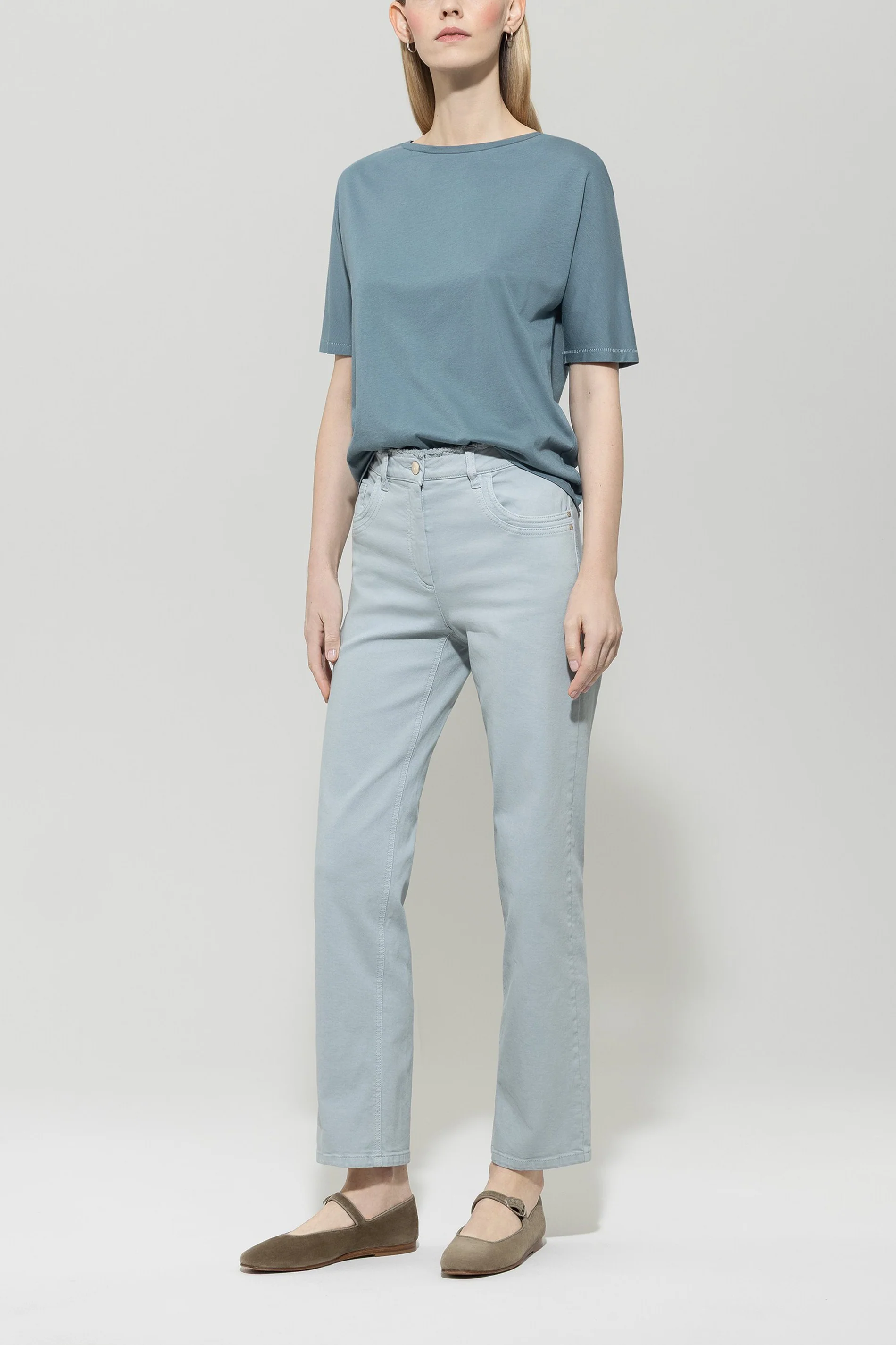 Cotton blend T-shirt - greyish blue - standard