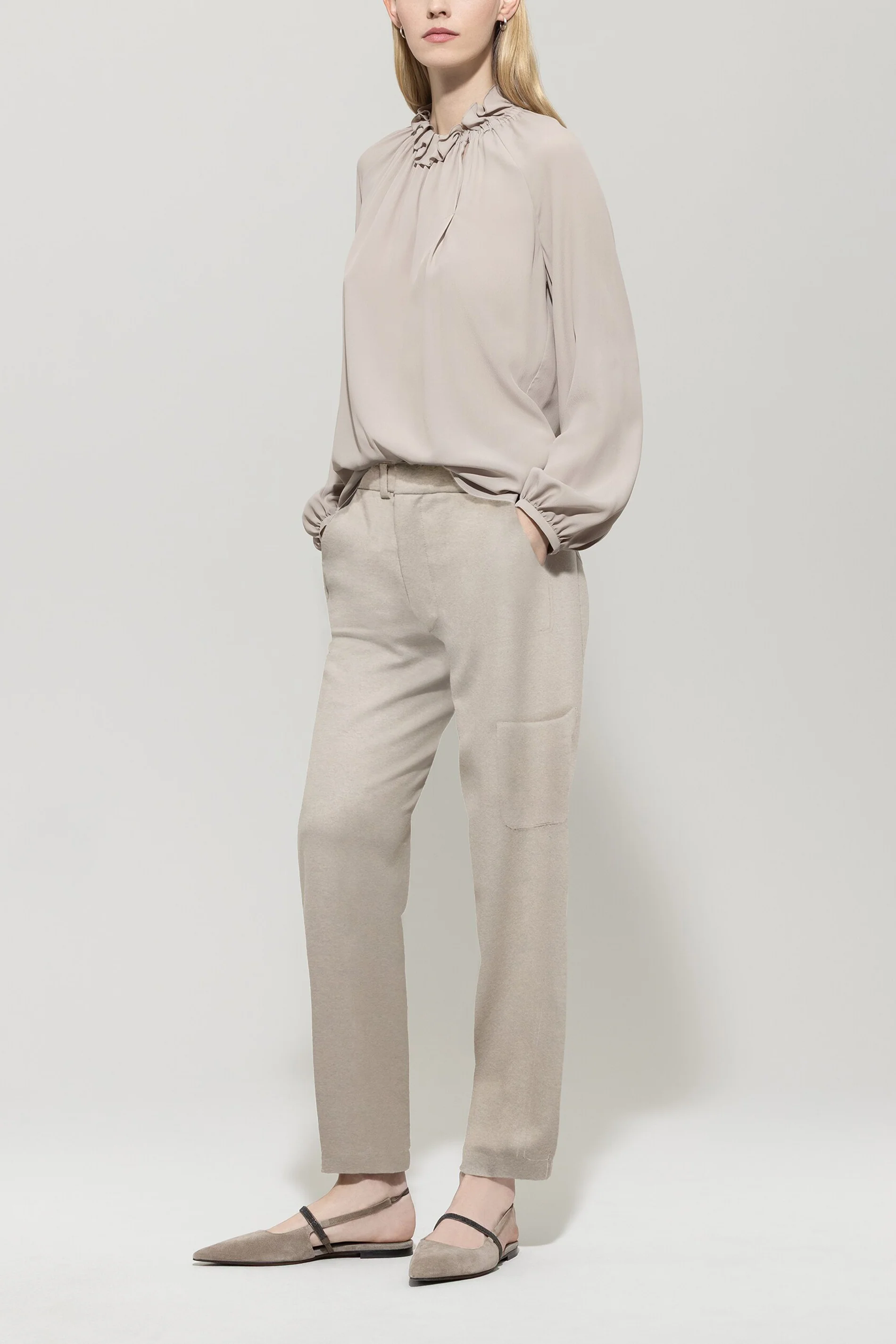 Tapered-Flanell-Joggpants - oyster - Standard