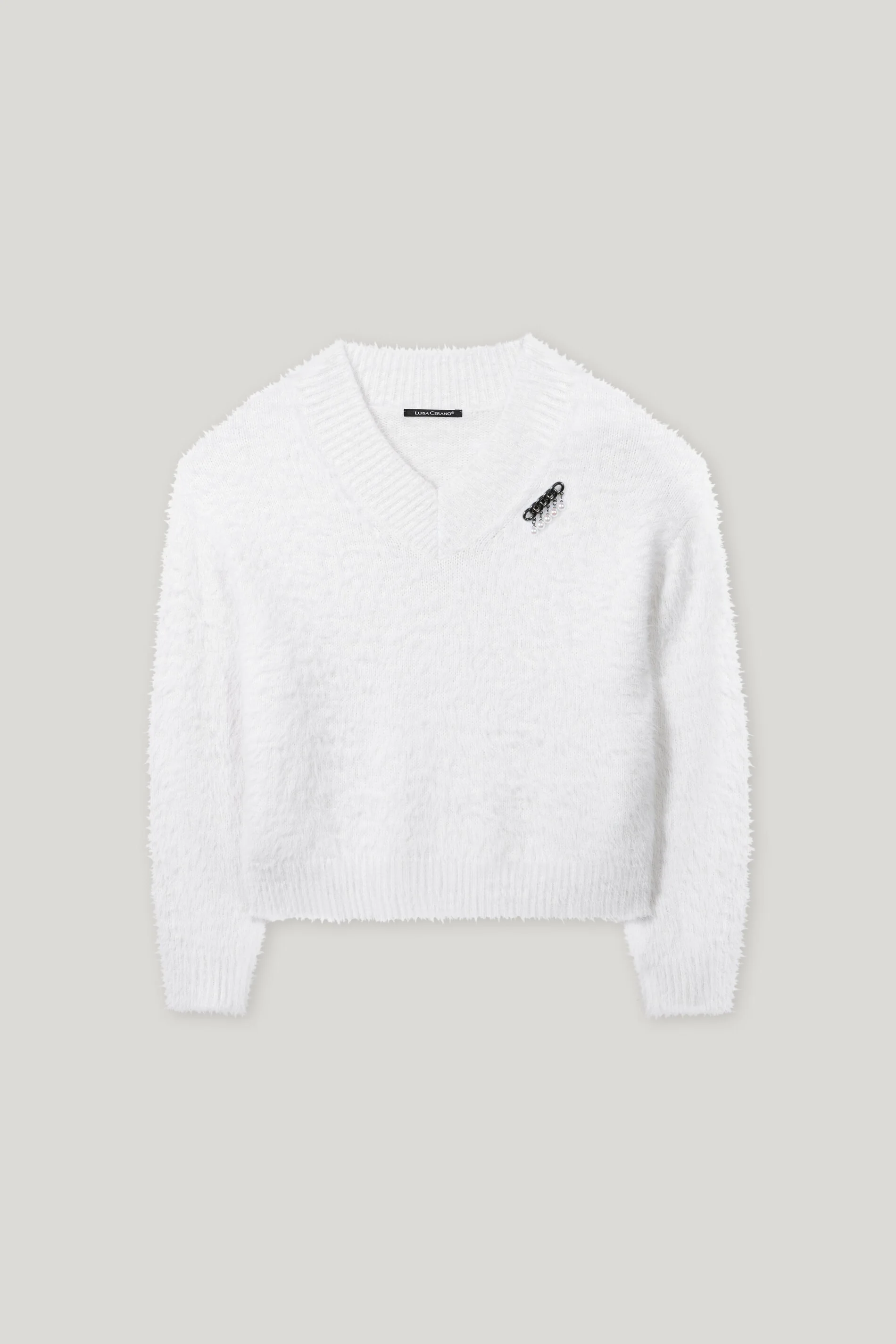 V-Neck-Pullover in Fell-Optik - silky cream - Standard - Image 5
