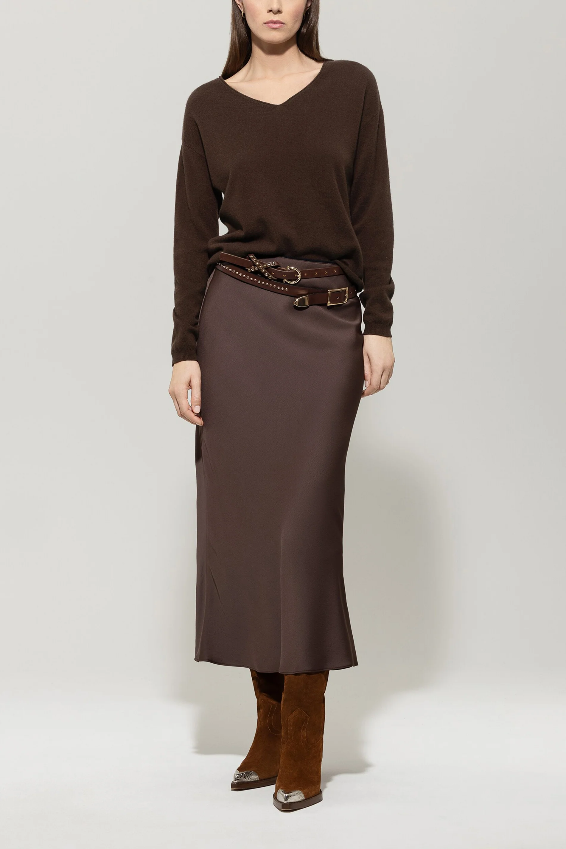 V-Pullover aus Kaschmir-Mix - espresso - Standard