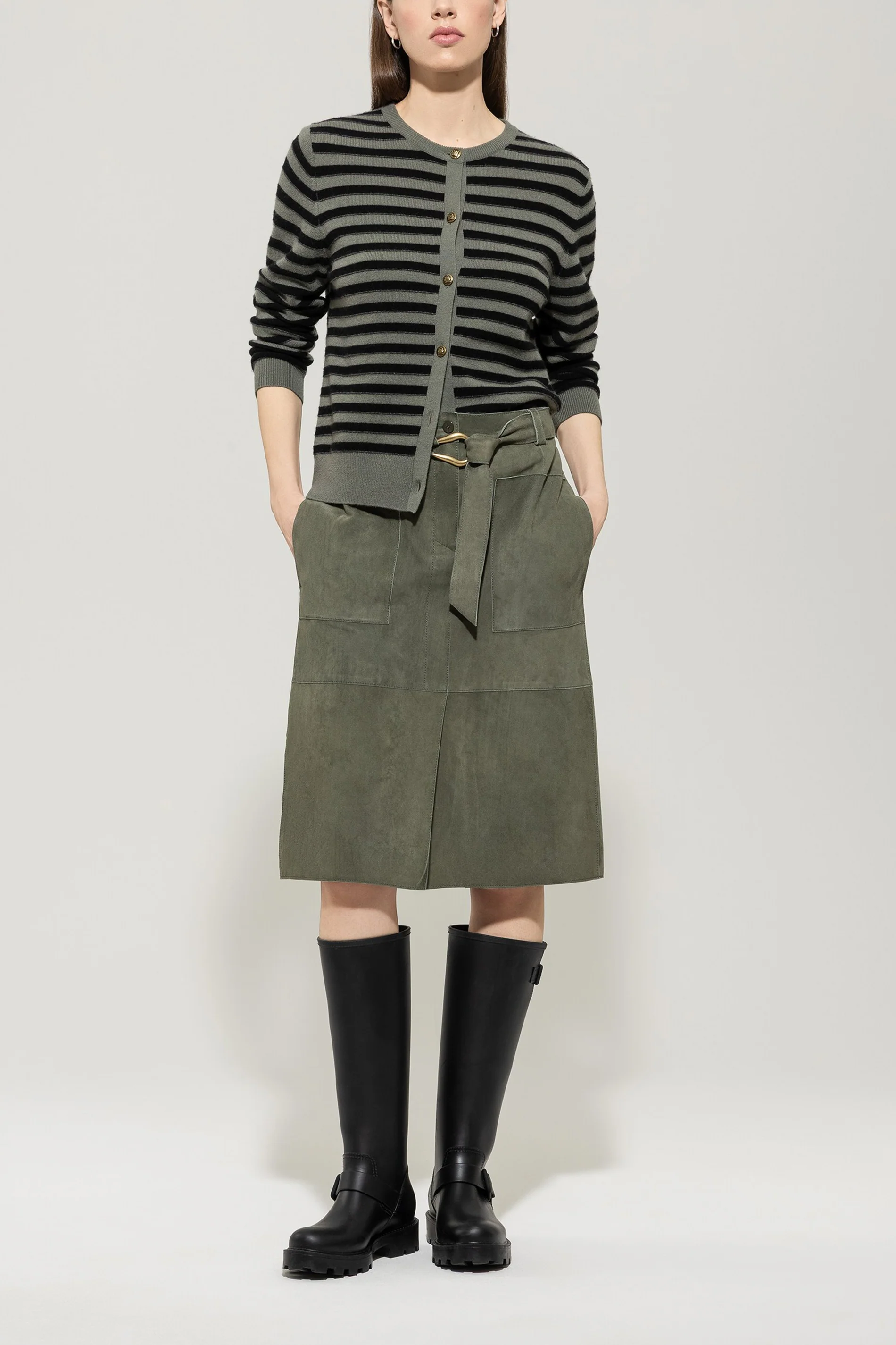 Veloursleder-Cargorock - cool khaki - Standard