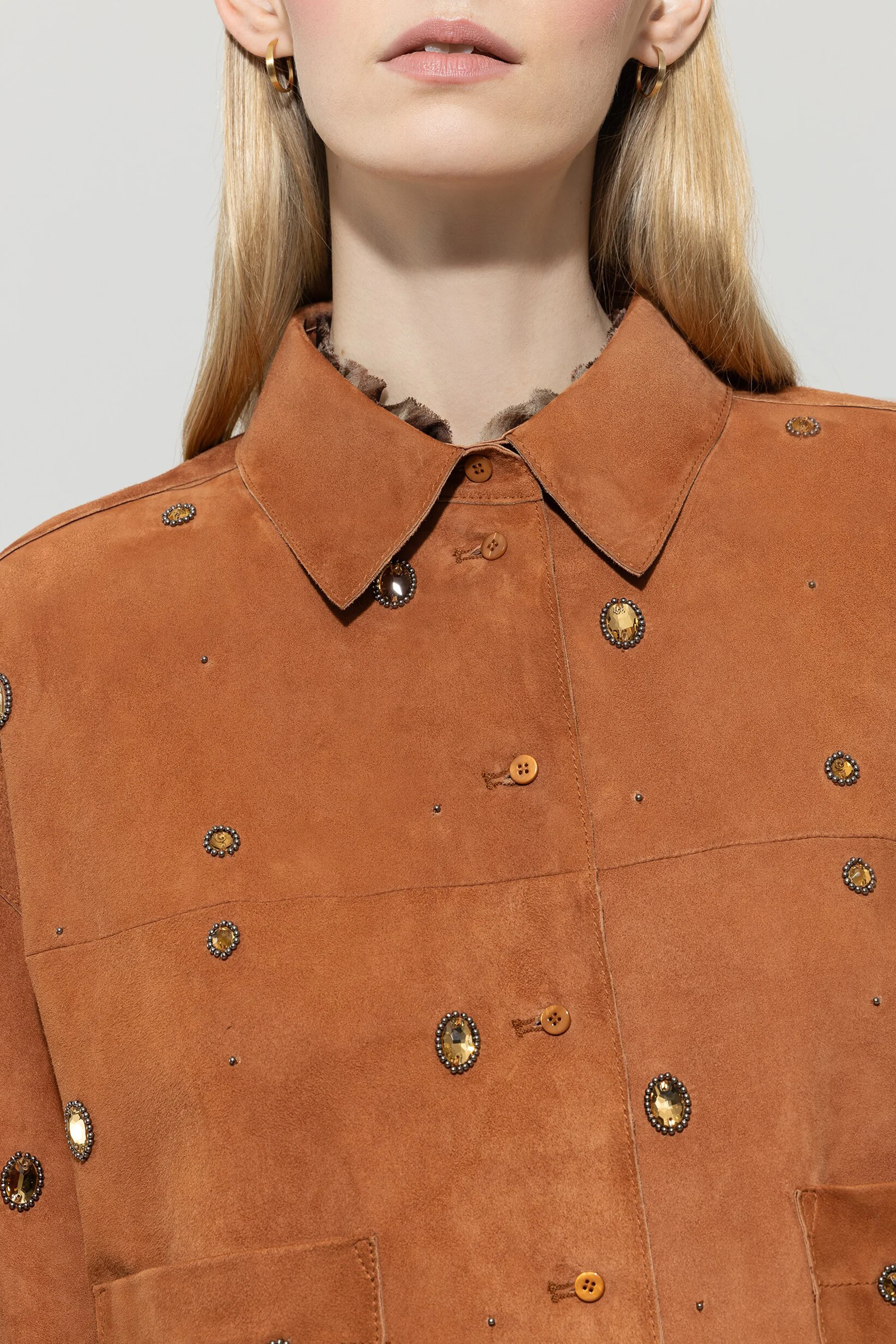 Veloursleder-Hemdjacke - cinnamon - mit Stickerei / Straß - Image 4