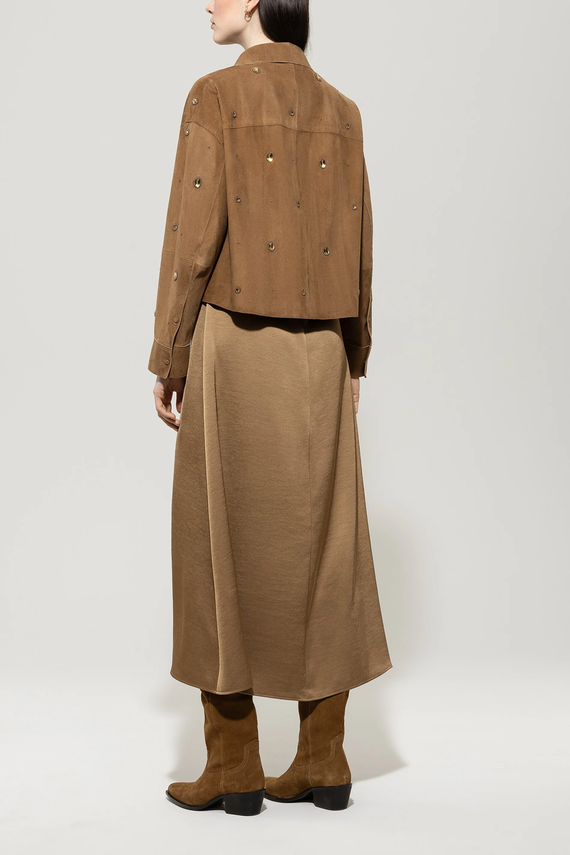 Veloursleder-Hemdjacke - hanf - mit Stickerei / Straß - Image 3