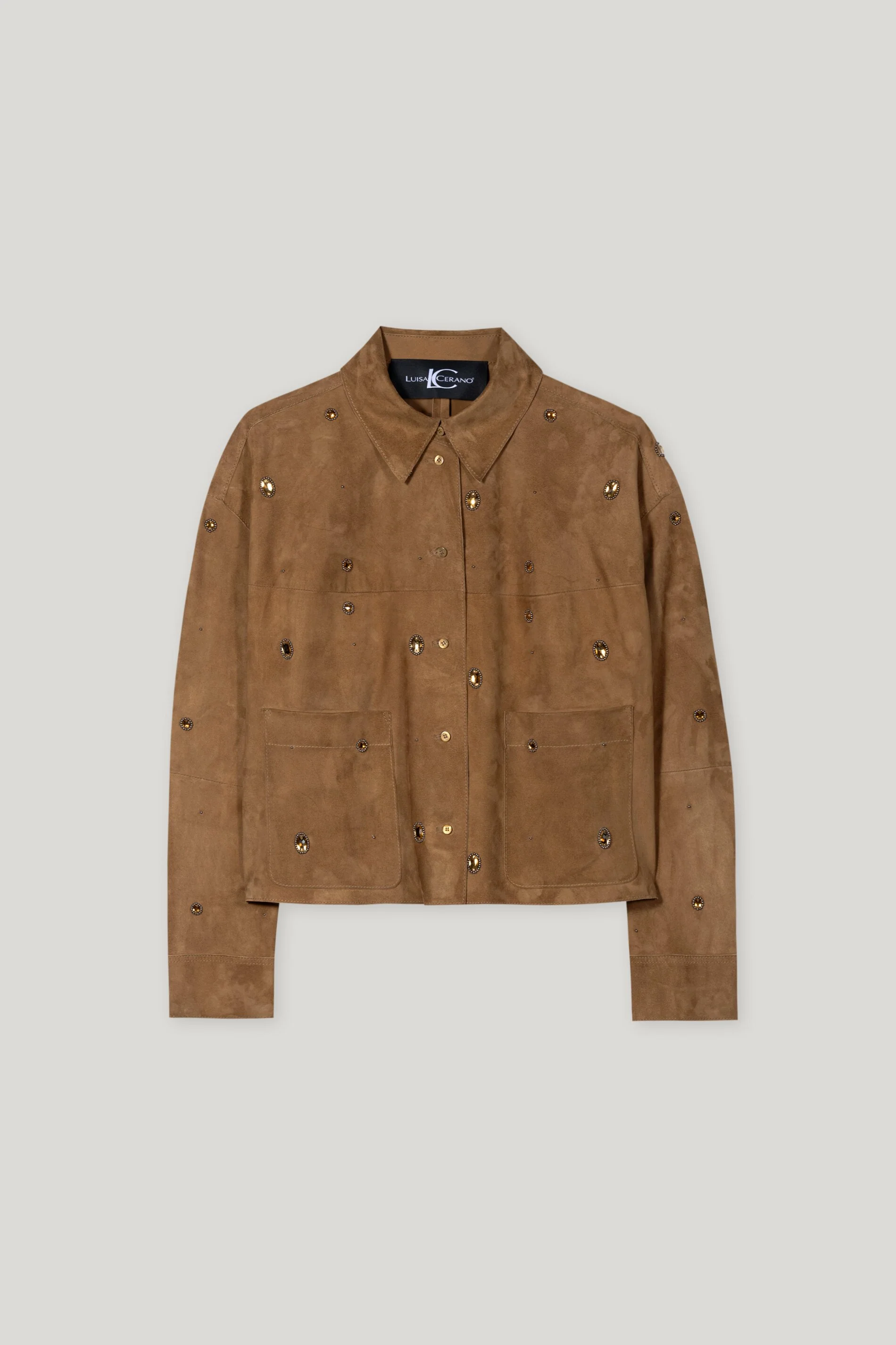 Veloursleder-Hemdjacke - hanf - mit Stickerei / Straß - Image 5